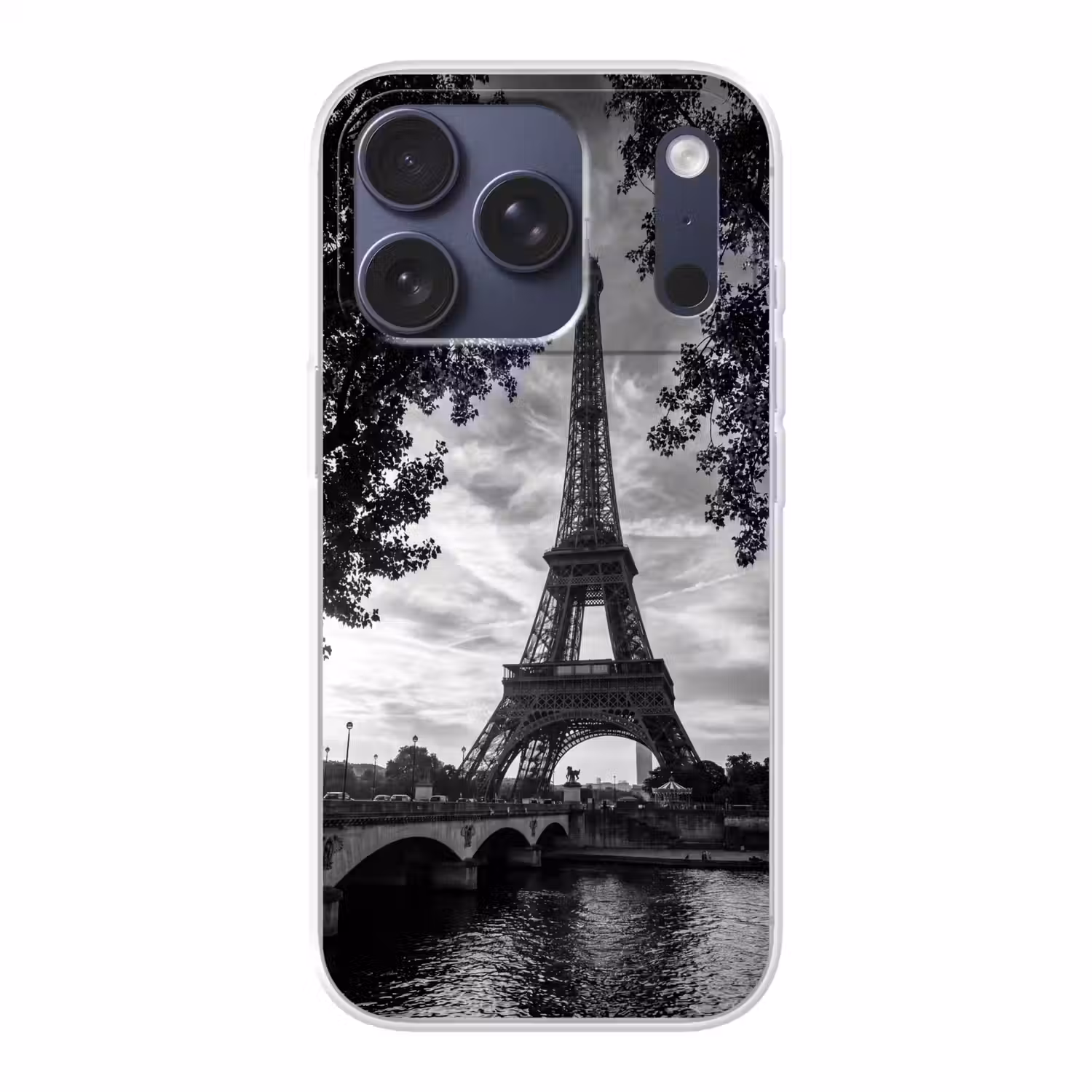 Eiffeltoren - Parijs - Rivier - Architectuur - Zwart-wit Telefoonhoesje iPhone 17 Pro klein -3d