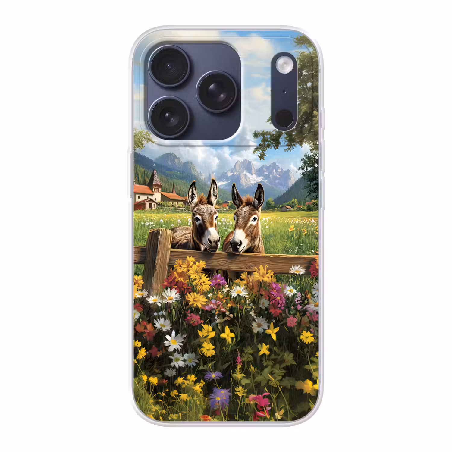 Ezels - Bloemen - Zomers Telefoonhoesje iPhone 17 Pro klein -3d