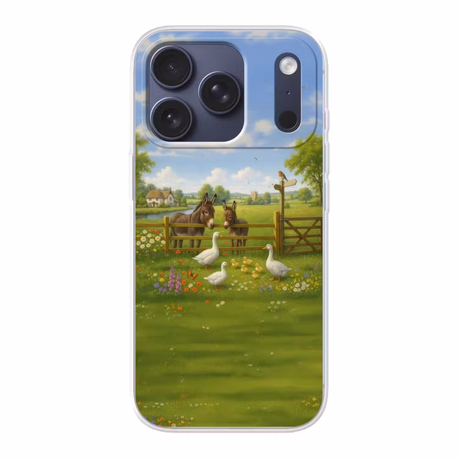 Ezels - Ganzen - Kleurrijk Telefoonhoesje iPhone 17 Pro klein -3d