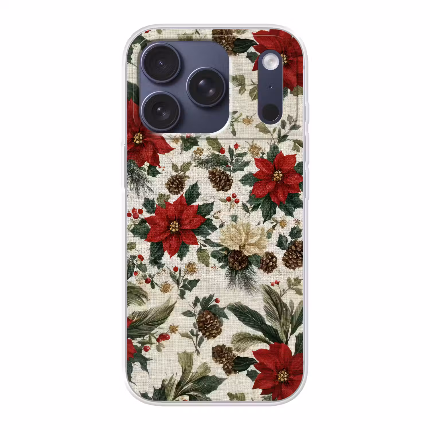 Feestelijk - Textielpatroon - Kerstbloemen - Kleurrijk Telefoonhoesje iPhone 17 Pro klein -3d
