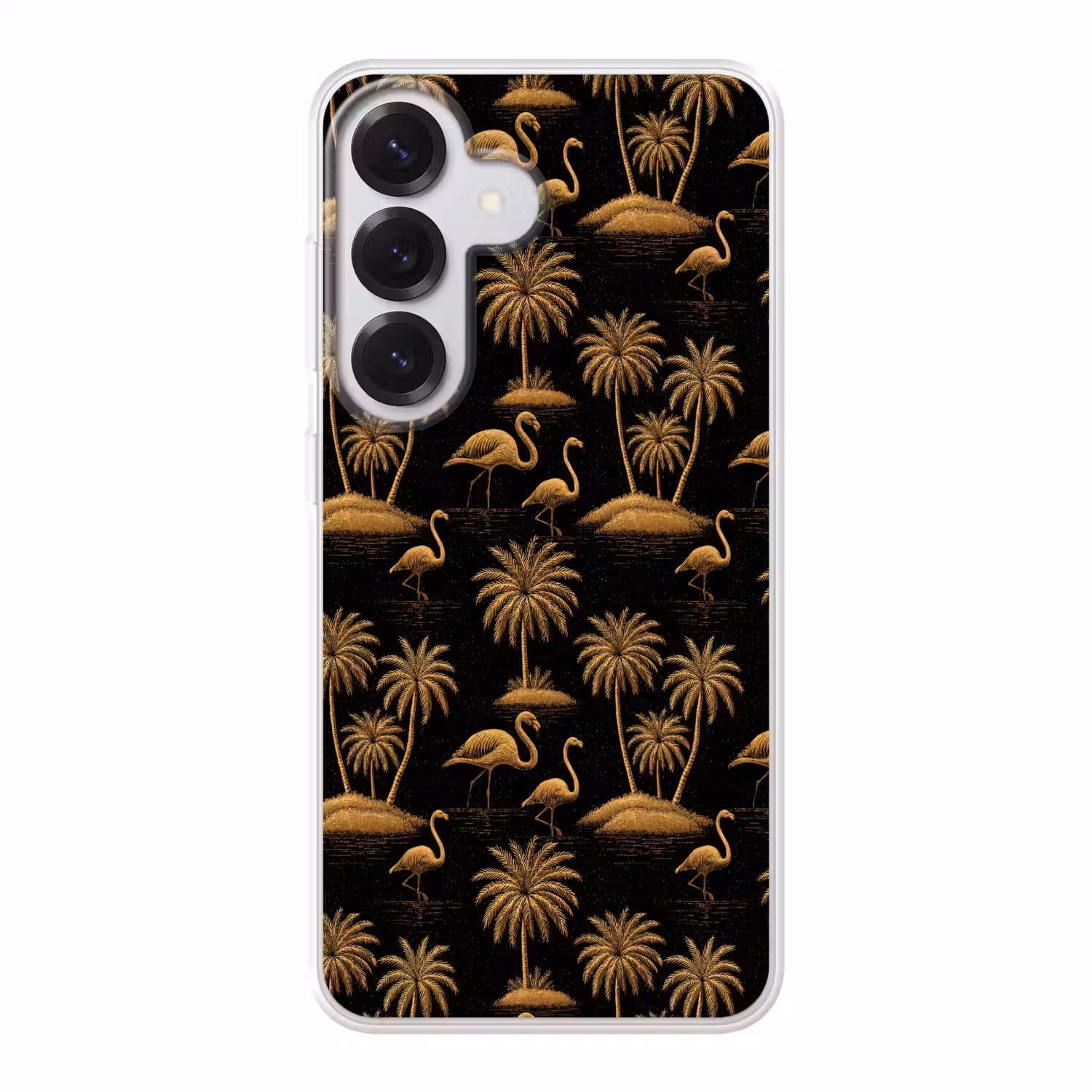 Flamingo - Palmbomen - Tropisch - Goud - Zwart Telefoonhoesje Samsung Galaxy S26 klein 975 -3d