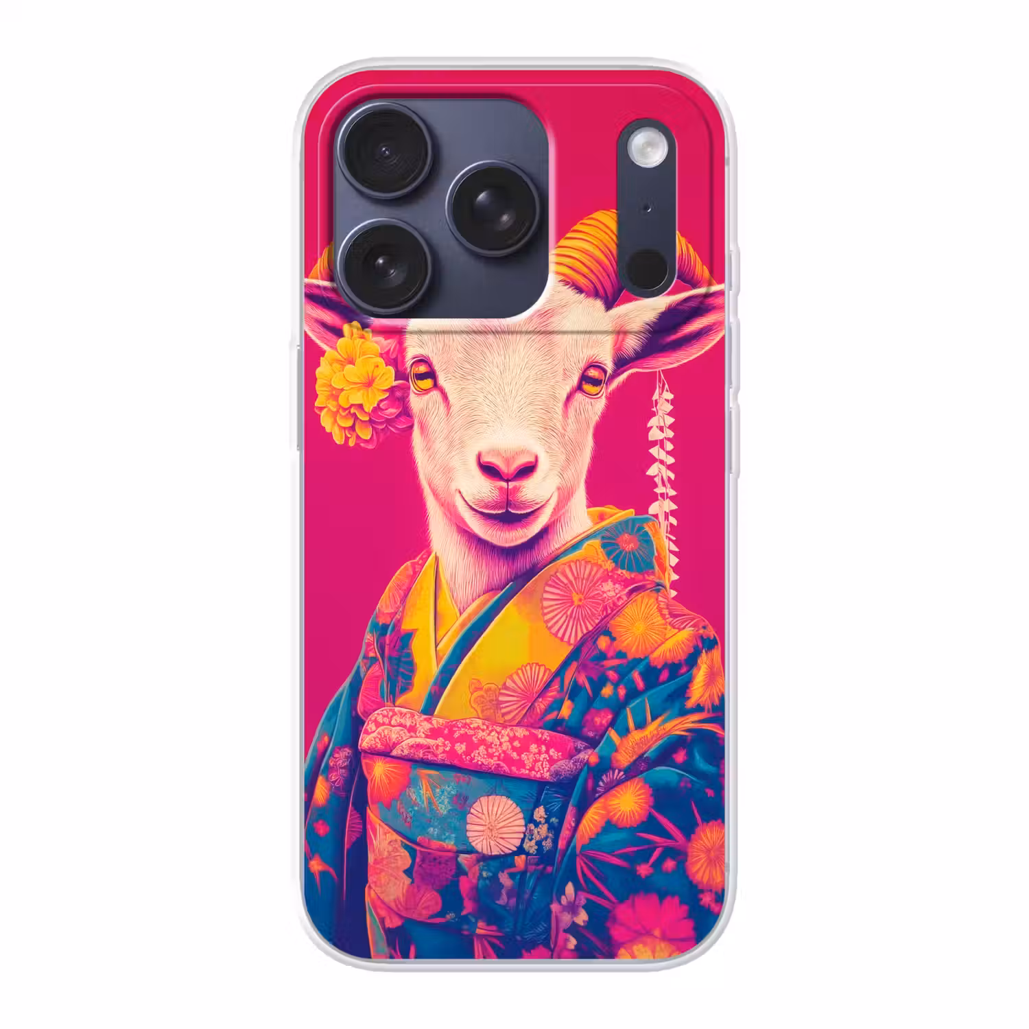 Geit - Hoorns - Kimono - Kleurrijk Telefoonhoesje iPhone 17 Pro klein -3d