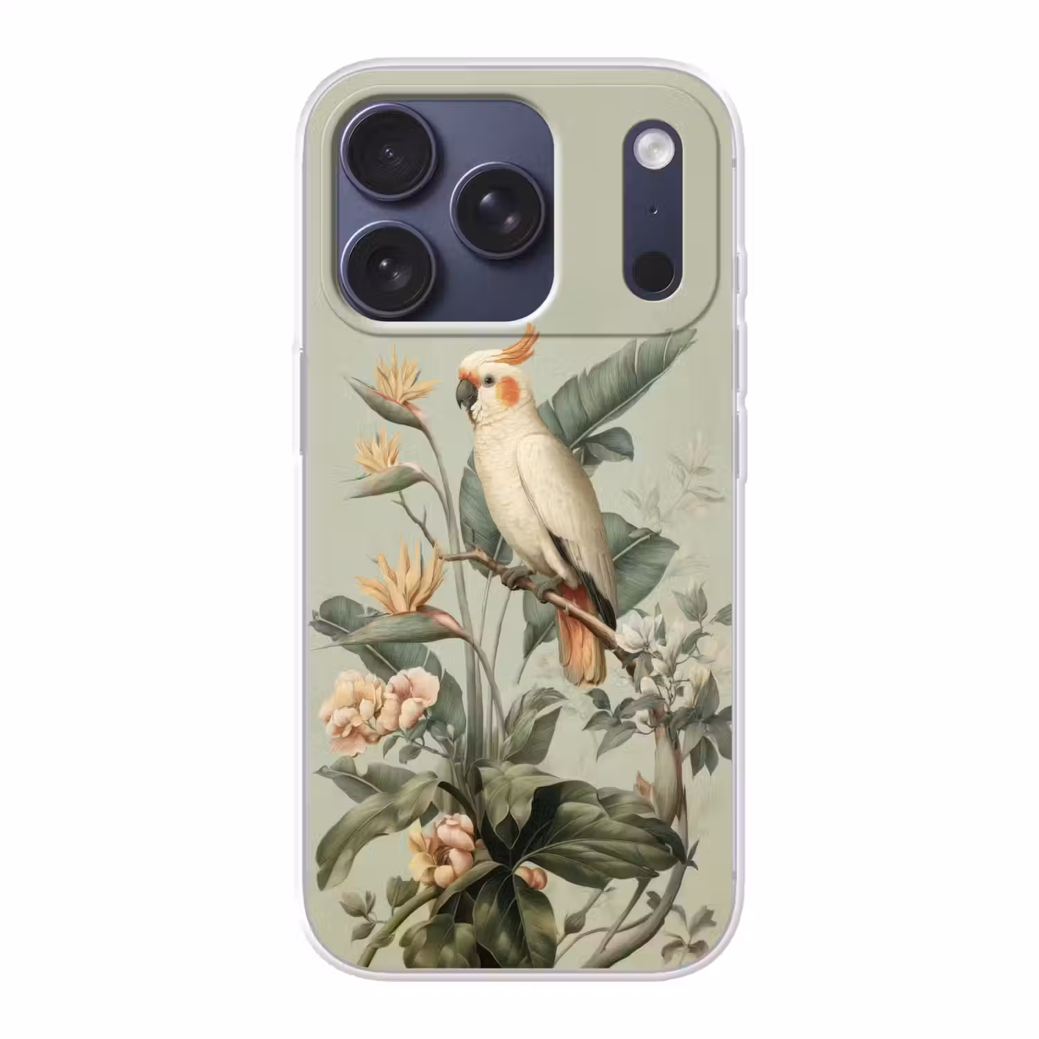 Gele kuifkaketoe - paradijsvogelbloemen - Groen Telefoonhoesje iPhone 17 Pro klein -3d