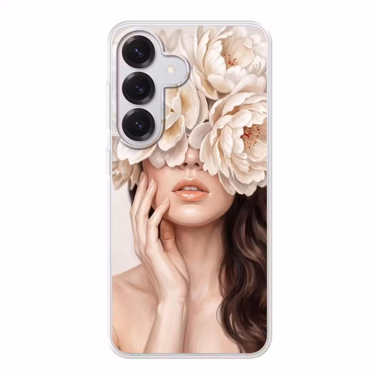 Gezicht - Pioenrozen - Crème Telefoonhoesje Samsung Galaxy S26 klein -3d