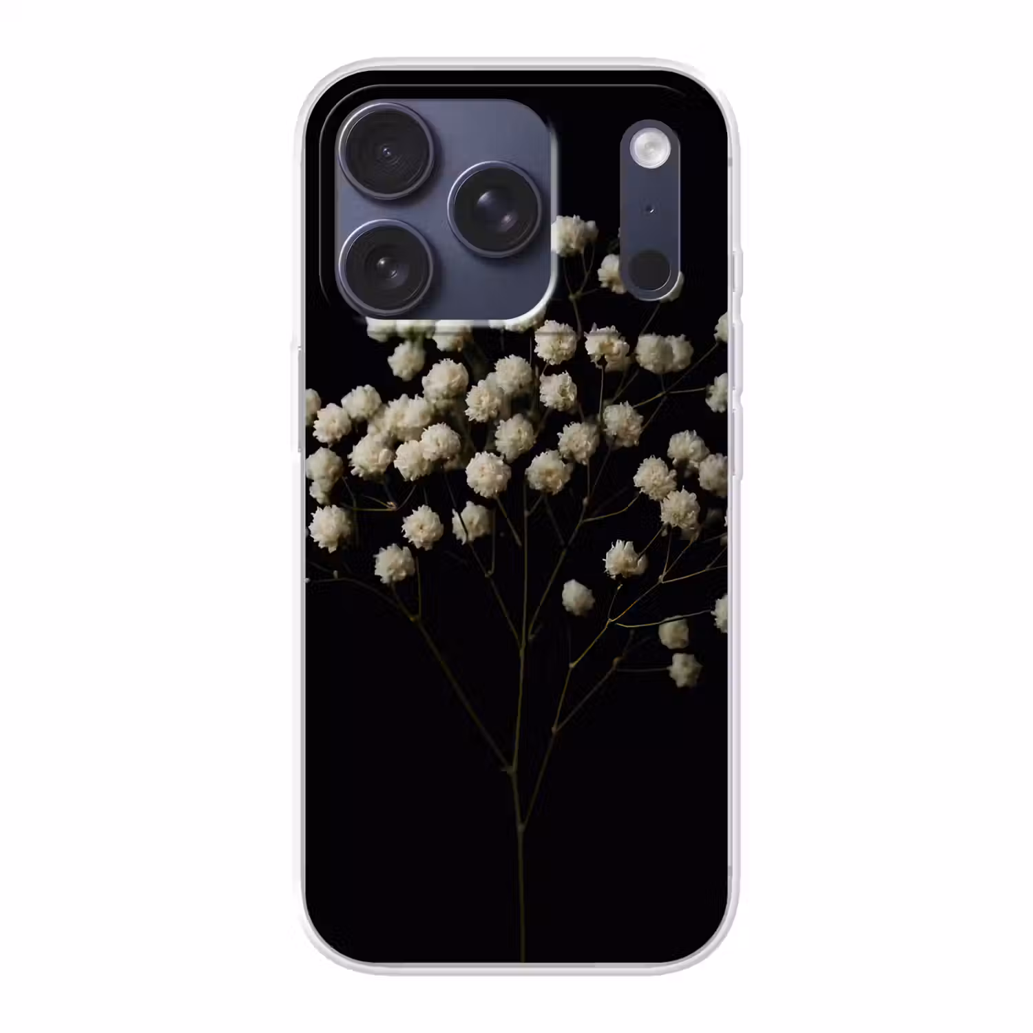 Gipskruid - Bloemetjes - Wit - Minimalistisch Telefoonhoesje iPhone 17 Pro klein -3d