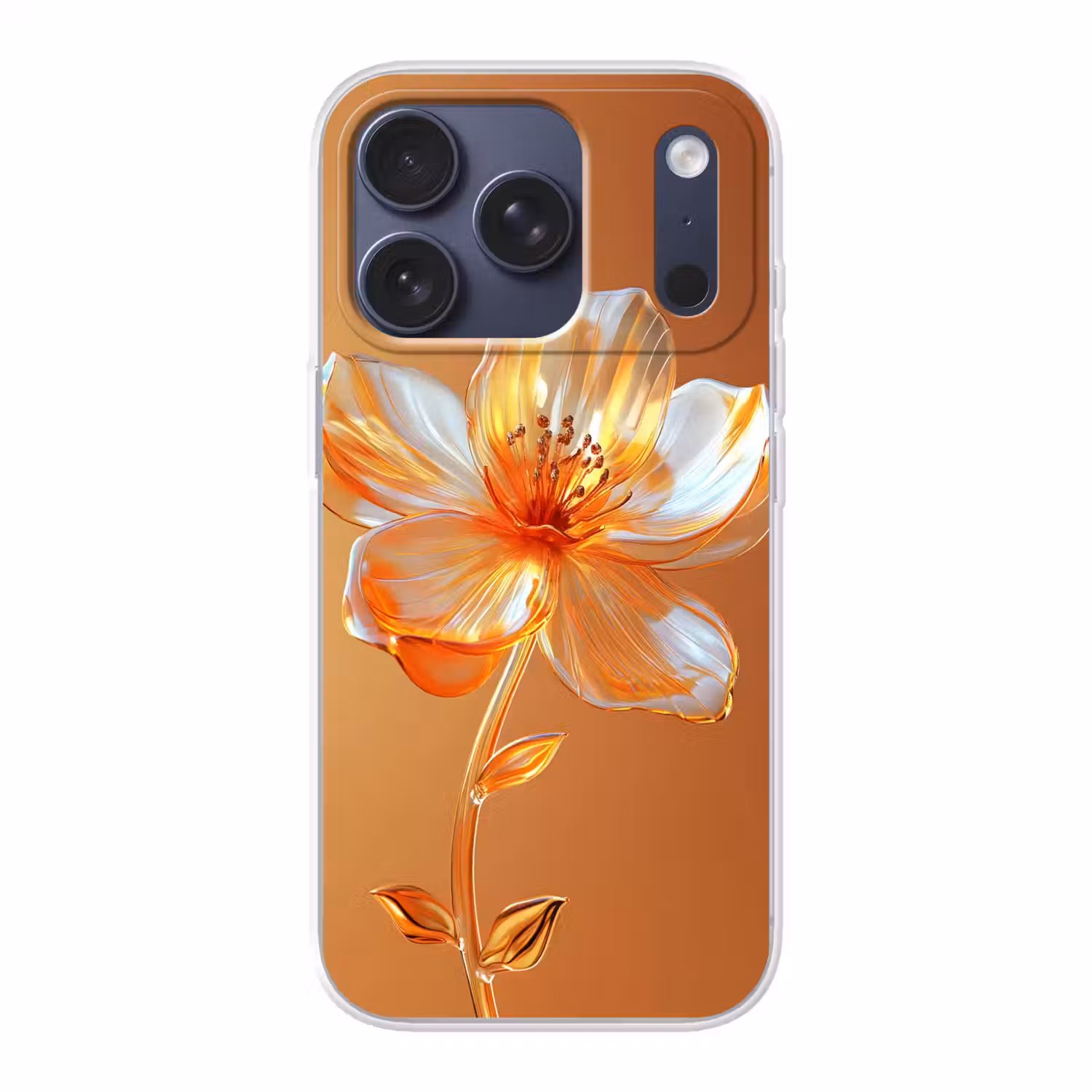 Glazen - Bloem - Oranje Telefoonhoesje iPhone 17 Pro klein -3d