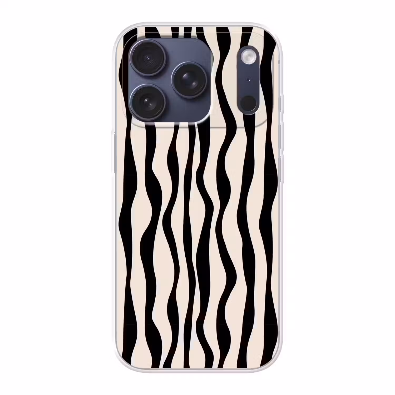 Golvende lijnen - Beige - Zwart - Abstract Telefoonhoesje iPhone 17 Pro klein -3d