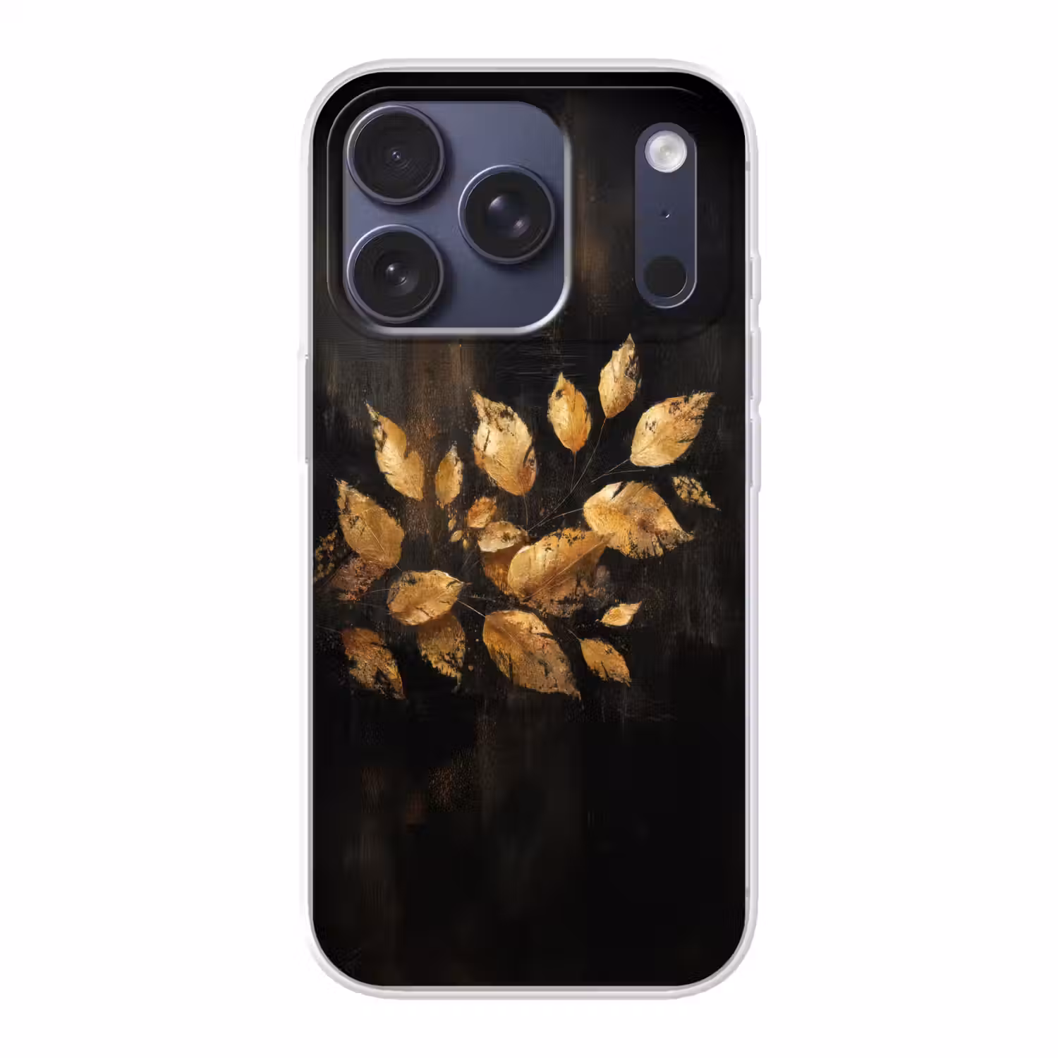 Gouden Bladeren op Donkere Achtergrond Telefoonhoesje iPhone 17 Pro klein -3d