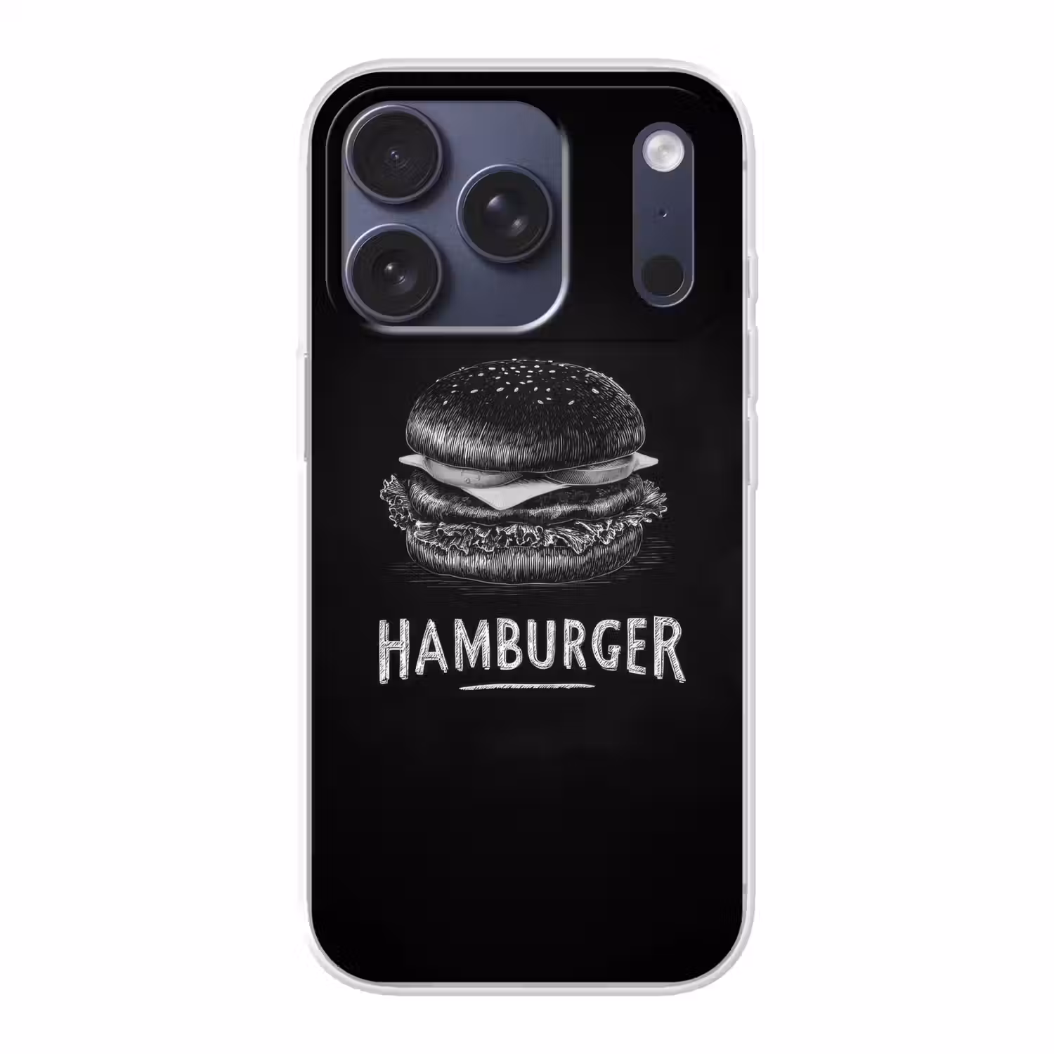 Hamburger - Krijttekst - Zwart - Wit Telefoonhoesje iPhone 17 Pro klein -3d