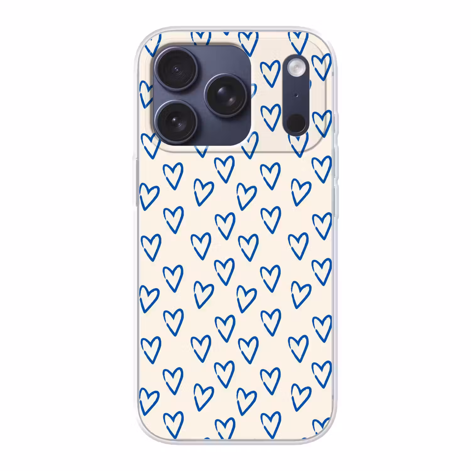 Hartjes patroon - Blauw - Beige - Liefde Telefoonhoesje iPhone 17 Pro klein -3d