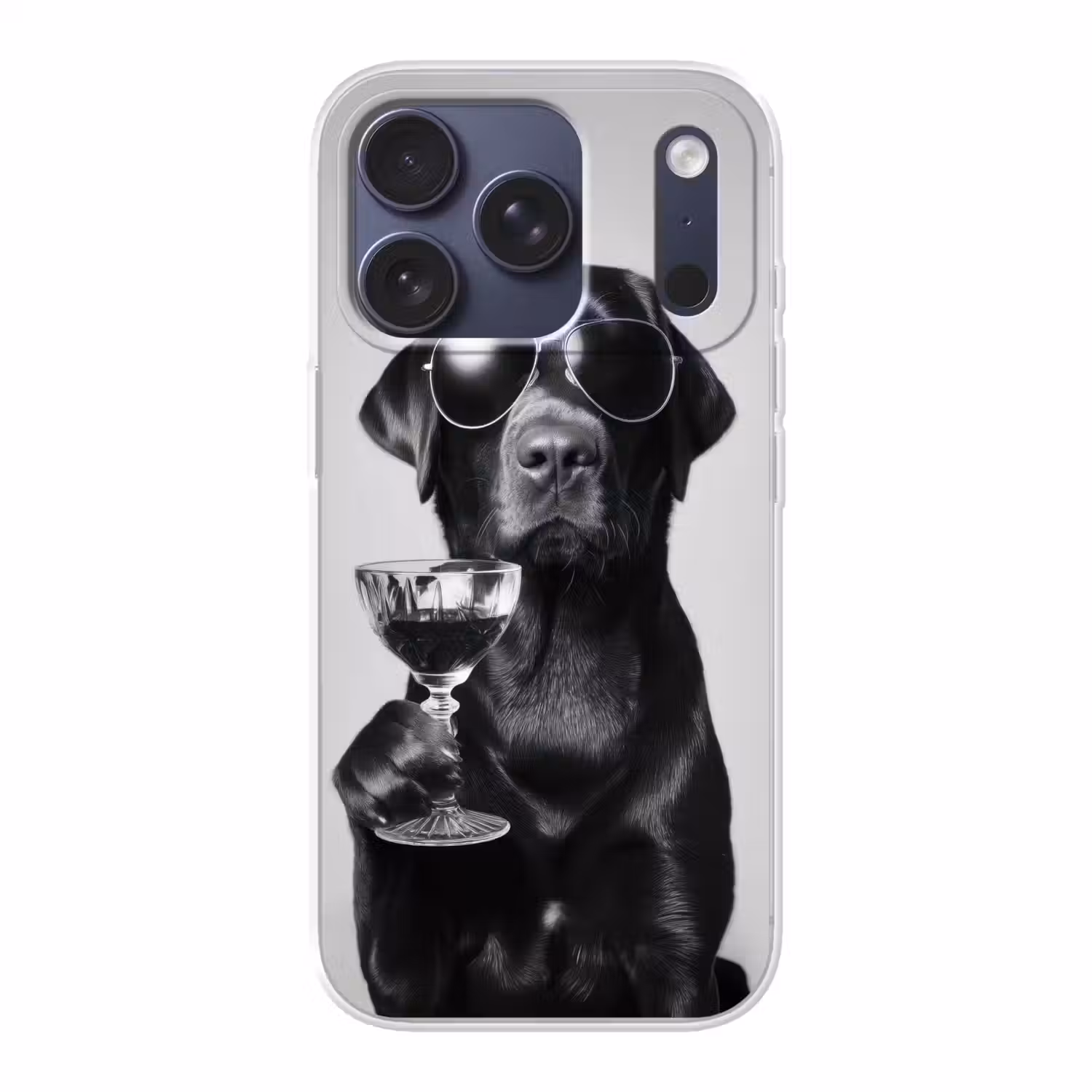 Hond - Zwart - Wijnglas - Zonnebril Telefoonhoesje iPhone 17 Pro klein -3d