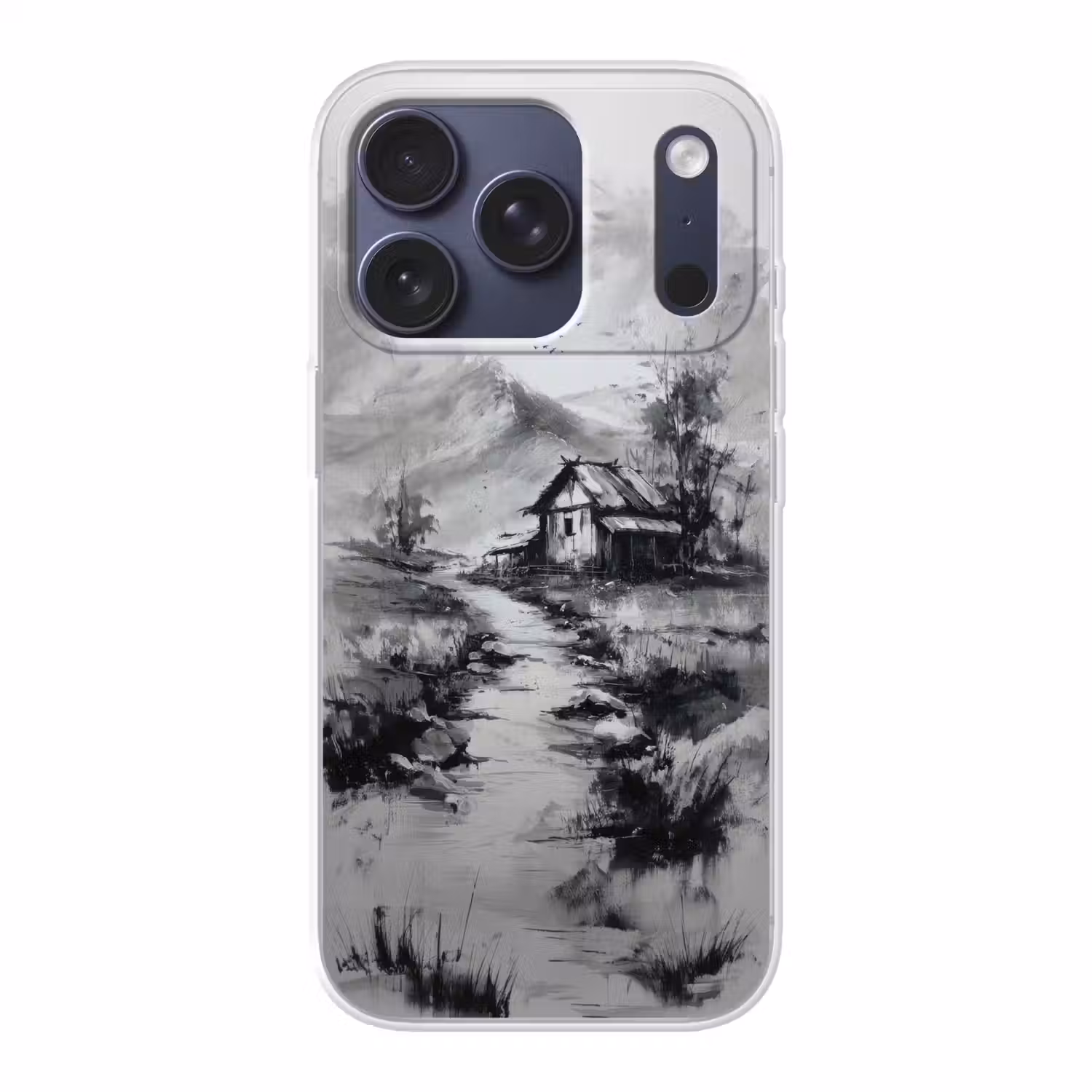 Hut - Grijs - Bergen - Mistig Telefoonhoesje iPhone 17 Pro klein -3d