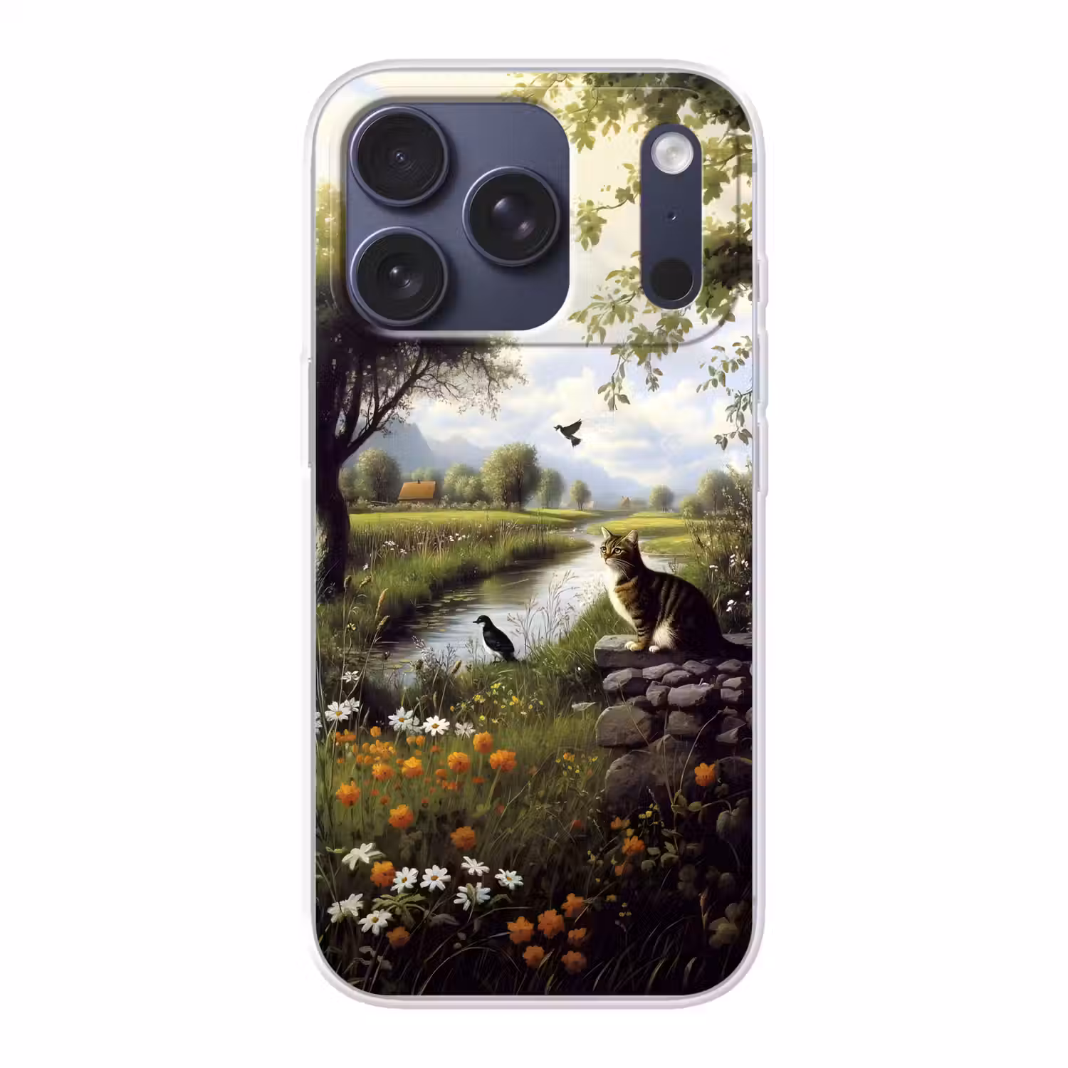 Kat - Beekje - Weide Telefoonhoesje iPhone 17 Pro klein -3d