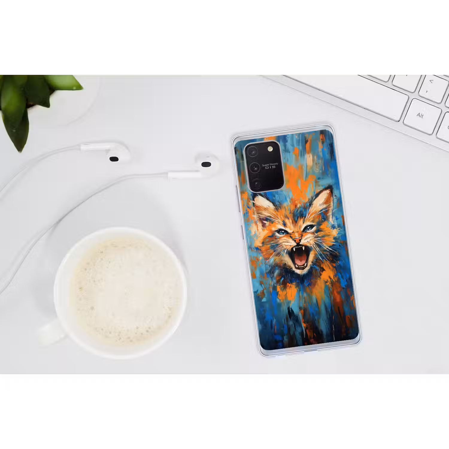 Kat - Kleurrijk - Oranje - Blauw Telefoonhoesje Samsung Galaxy S10 Lite klein -oordopS10Lite
