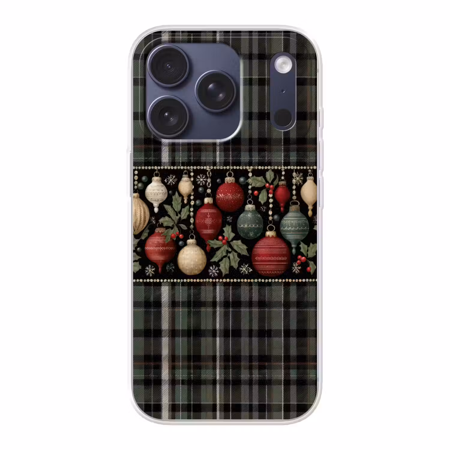 Kerstballen - Rood - Hulsttakken - Patroon Telefoonhoesje iPhone 17 Pro klein -3d