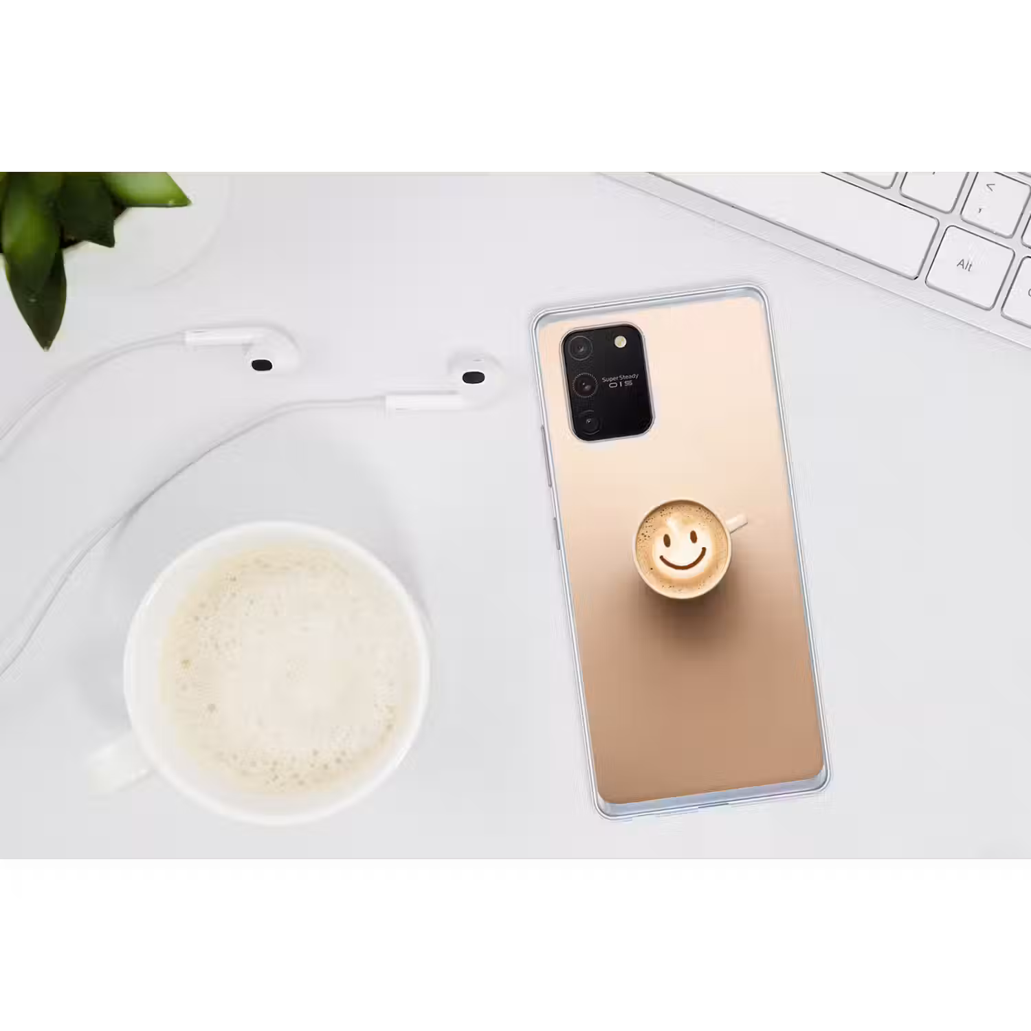 Koffie - Melkschuim - Lach - Beige Telefoonhoesje Samsung Galaxy S10 Lite klein -oordopS10Lite