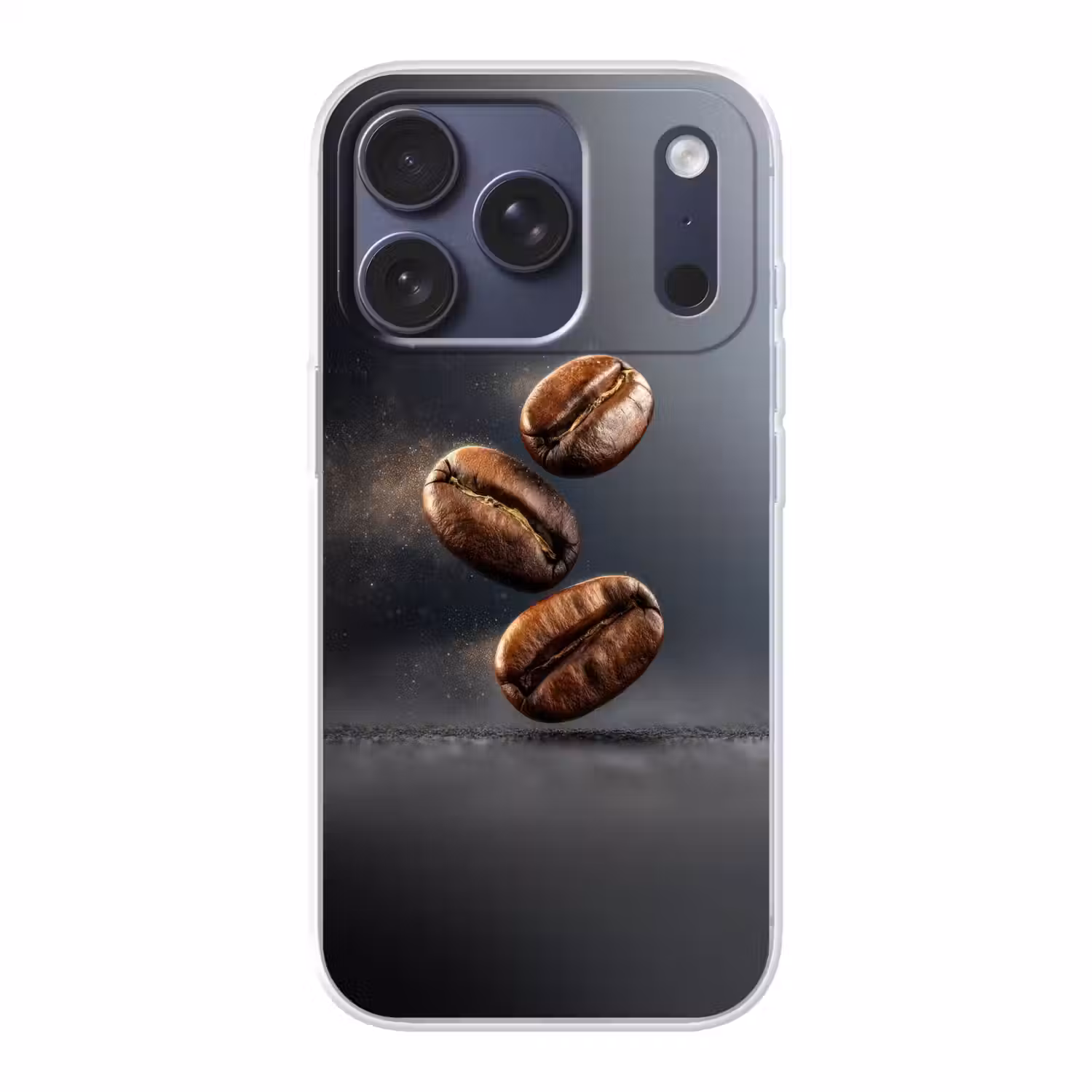 Koffiebonen - Zwevend - Grijs Telefoonhoesje iPhone 17 Pro klein -3d