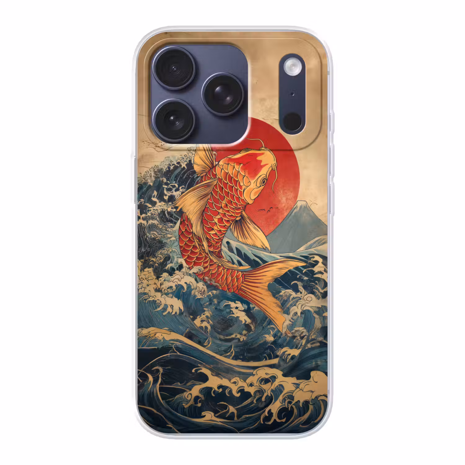 Koi - Zee - Golven - Zon Telefoonhoesje iPhone 17 Pro klein -3d