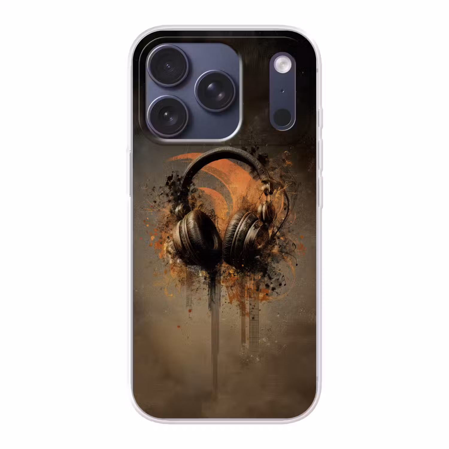 Koptelefoon - Bruin - Verf - Vintage Telefoonhoesje iPhone 17 Pro klein -3d