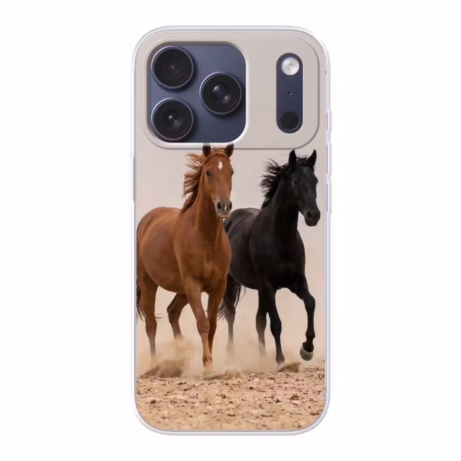 Kudde paarden - Stofwolk - Bruin - Zwart Telefoonhoesje iPhone 17 Pro klein -3d