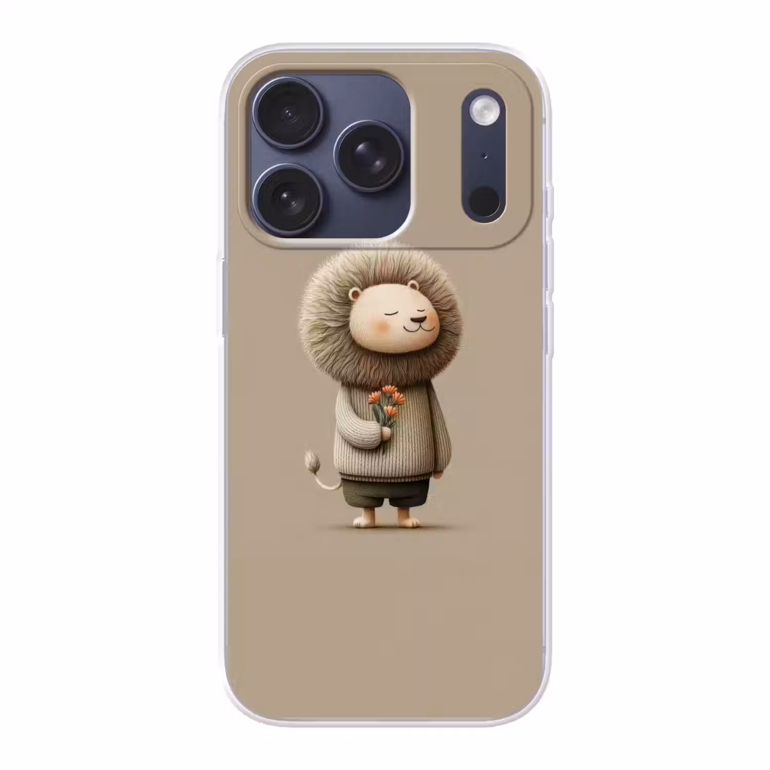 Leeuw - Oranje bloemen - Vriendelijk Telefoonhoesje iPhone 17 Pro klein -3d