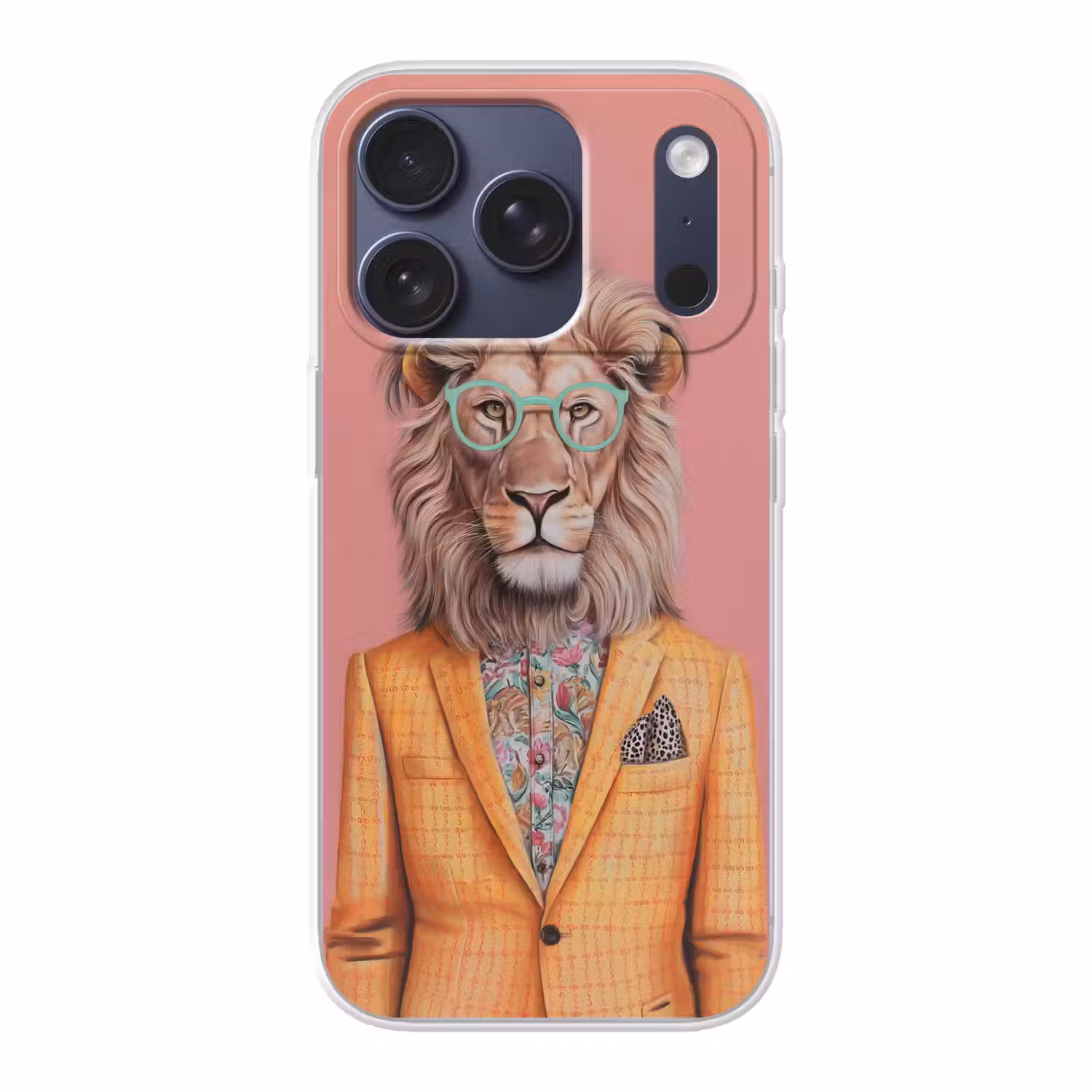 Leeuw - Pak - Geruit - Bril Telefoonhoesje iPhone 17 Pro klein -3d