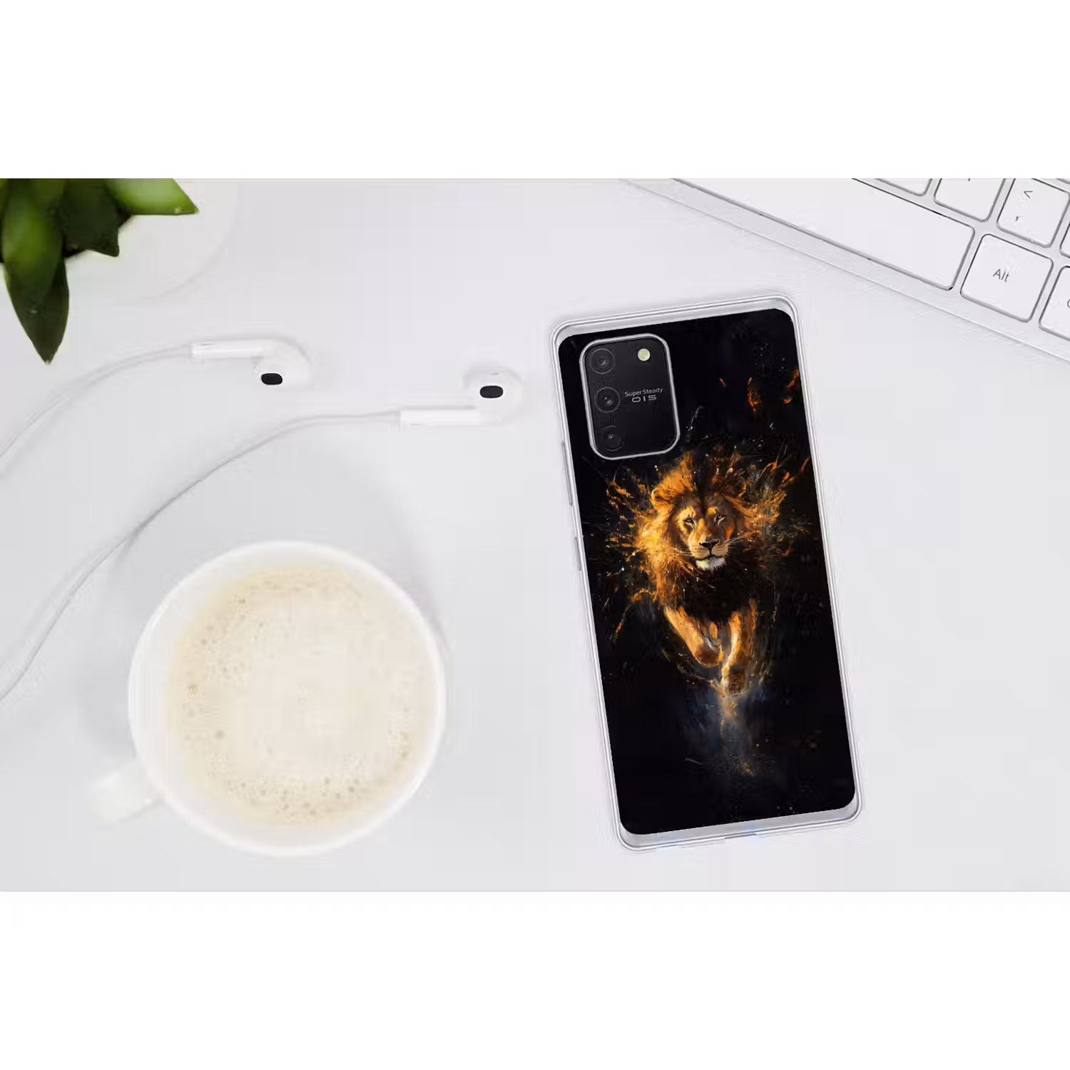 Leeuw - Zwart - Oranje - Verf Telefoonhoesje Samsung Galaxy S10 Lite klein -oordopS10Lite