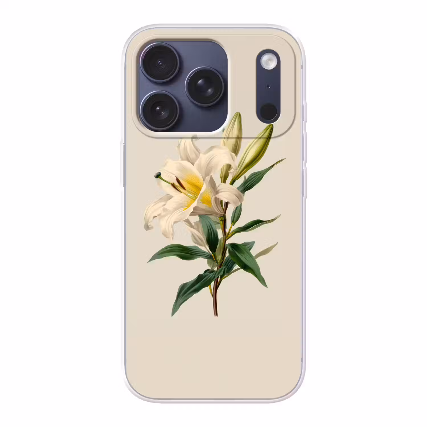 Lelie - Elegant - Botanisch - Beige Telefoonhoesje iPhone 17 Pro klein -3d