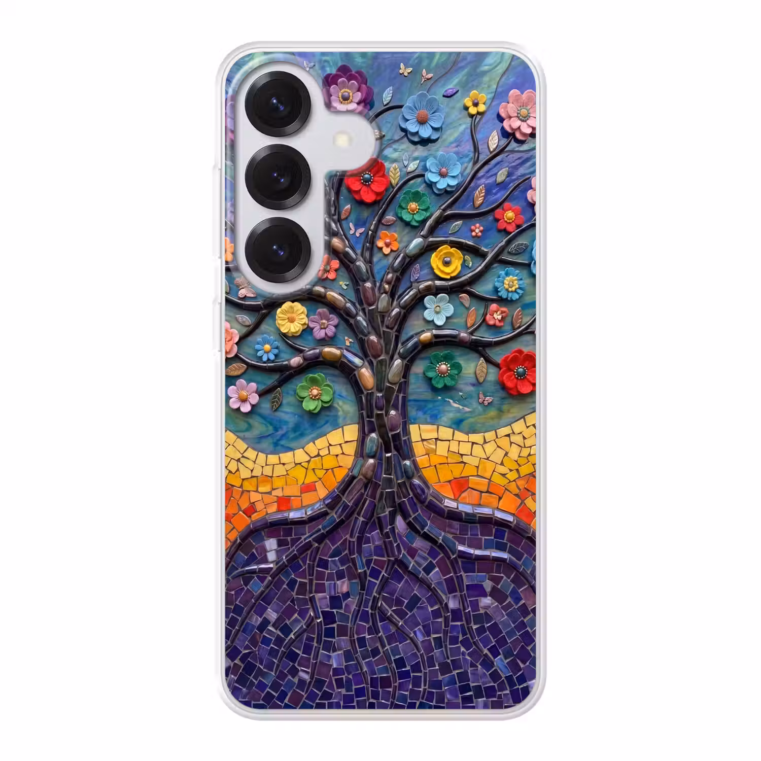 Levensboom - Mozaïek - Bloemen - Kleurrijk - Vrolijk Telefoonhoesje Samsung Galaxy S26 klein -3d