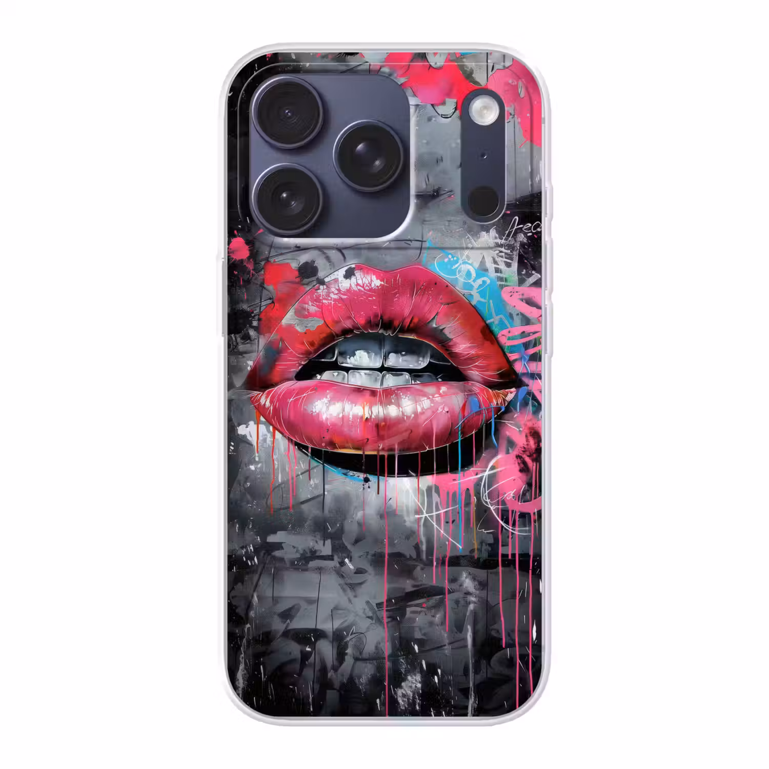 Lippen - Felroze - Graffiti - Verfstrepen Telefoonhoesje iPhone 17 Pro klein -3d