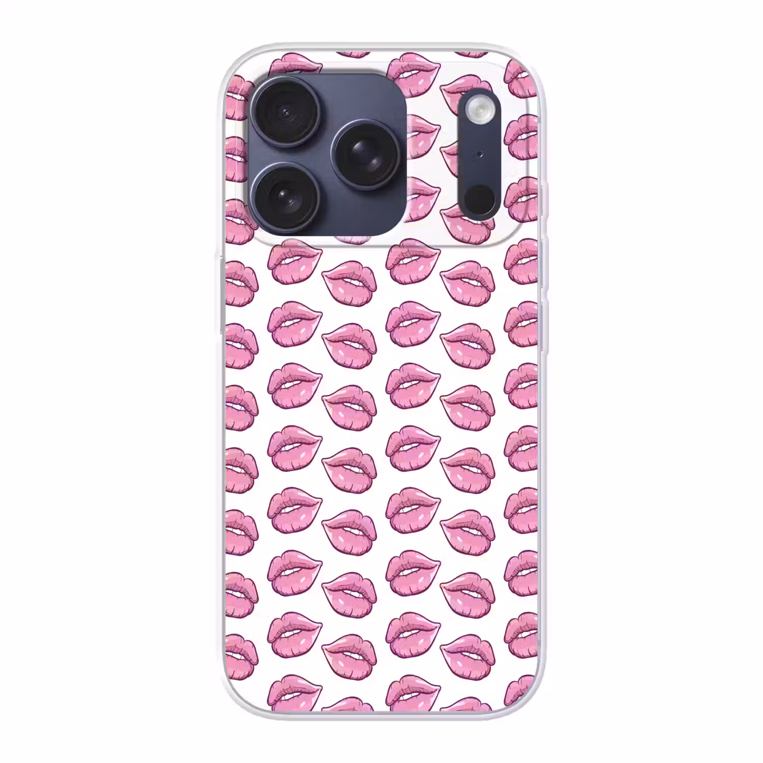 Lippen - Patroon - Roze - Wit Telefoonhoesje iPhone 17 Pro klein -3d