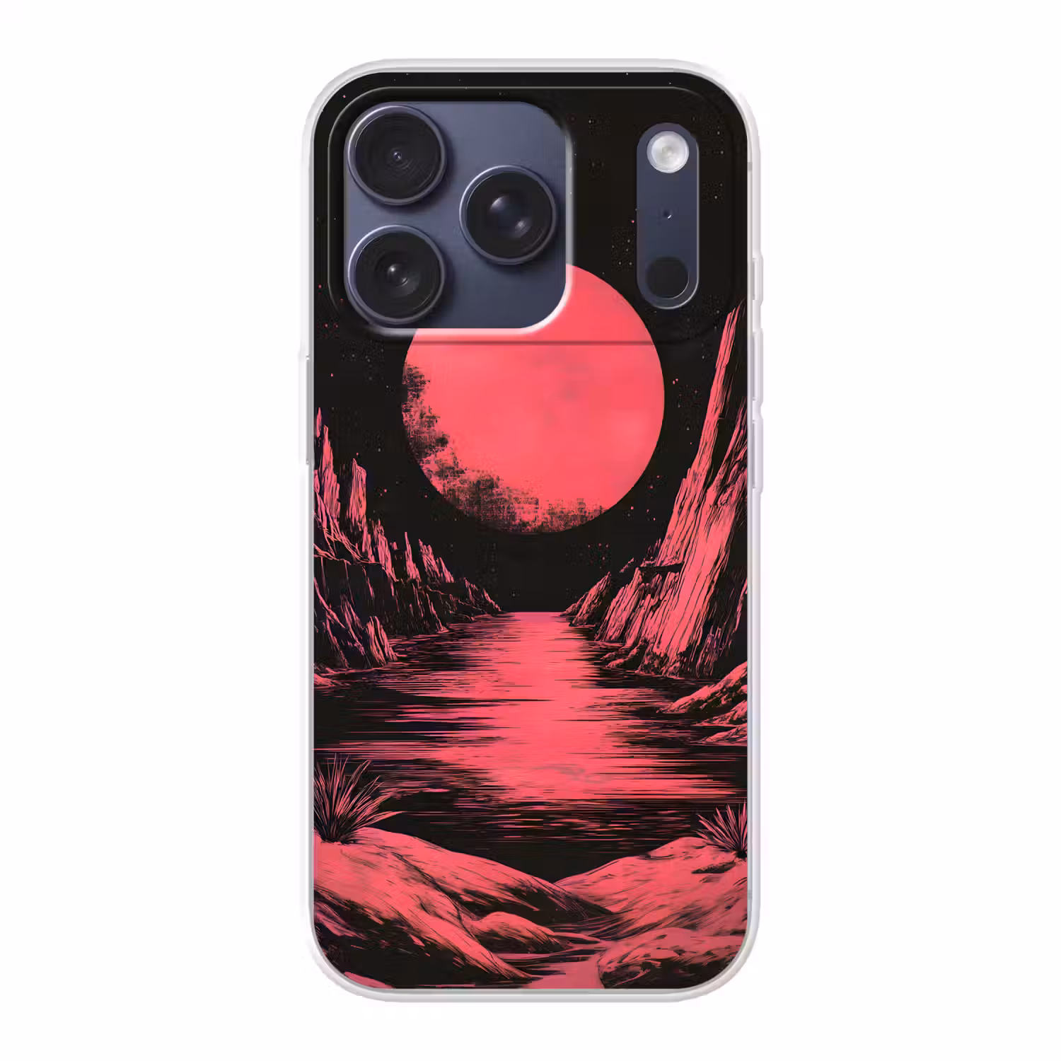 Maan - Felroze - Bergen - Rivier Telefoonhoesje iPhone 17 Pro klein -3d