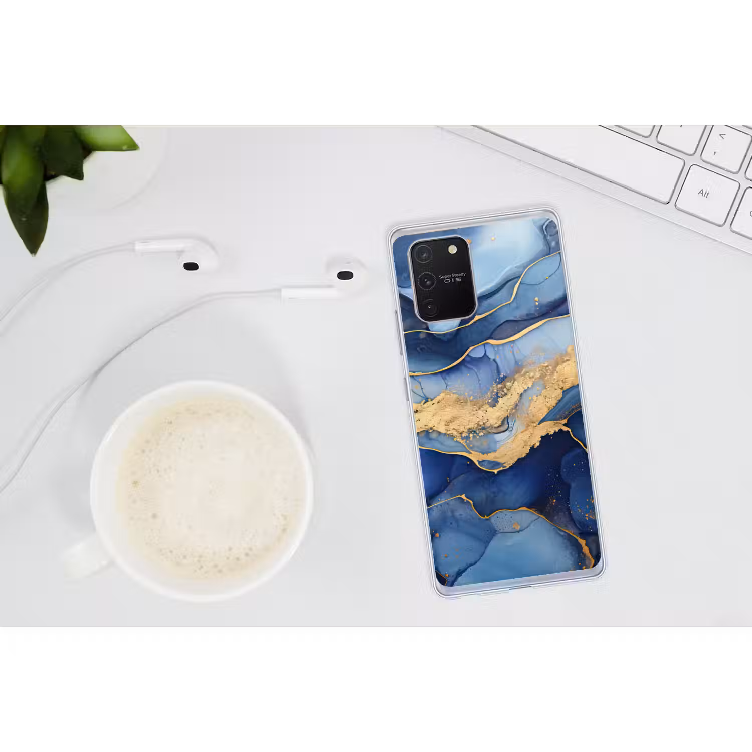 Marmer - Blauw - Goud - Abstract Telefoonhoesje Samsung Galaxy S10 Lite klein -oordopS10Lite