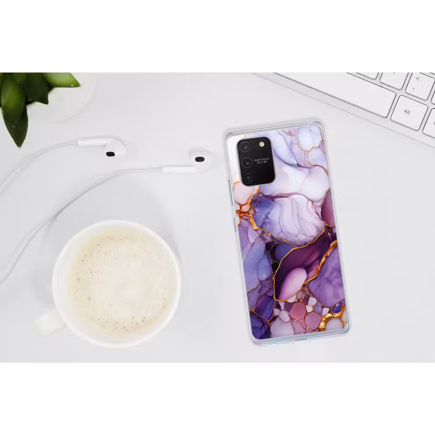 Marmer - Paars - Lila - Goud Telefoonhoesje Samsung Galaxy S10 Lite klein -oordopS10Lite