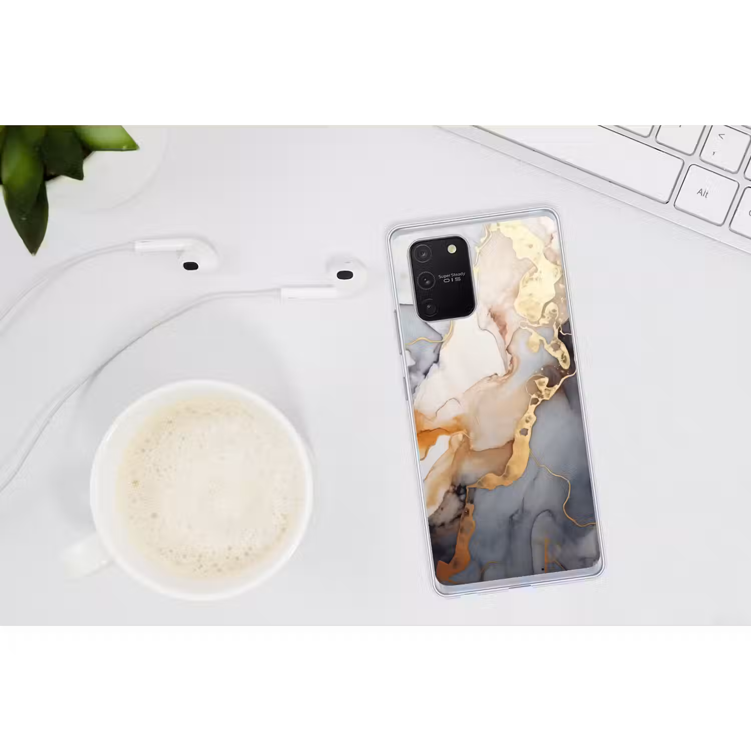 Marmer - Zwart - Goud - Wit Telefoonhoesje Samsung Galaxy S10 Lite klein -oordopS10Lite