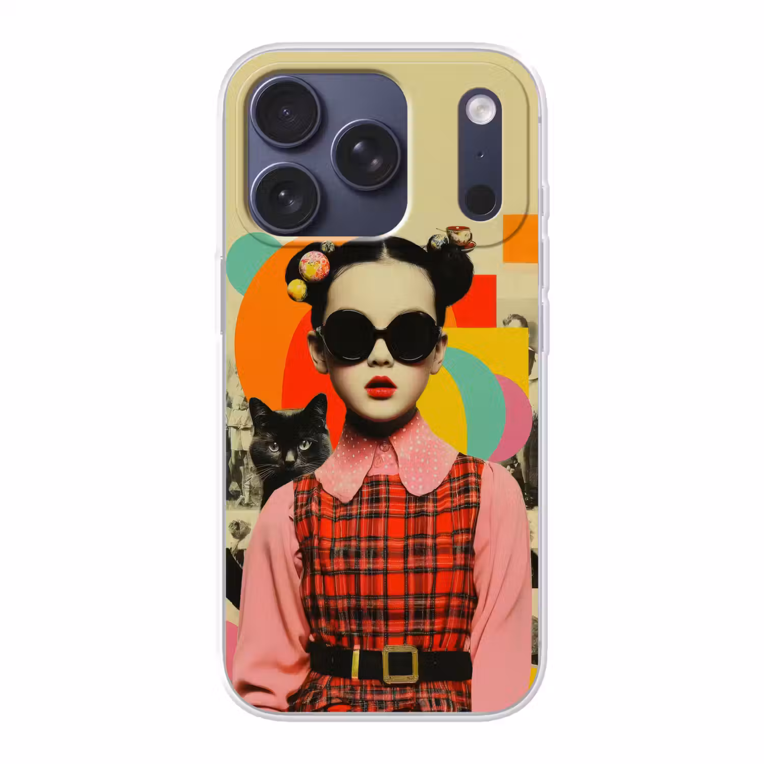 Meisje - Zonnebril - Kat - Retro Telefoonhoesje iPhone 17 Pro klein -3d