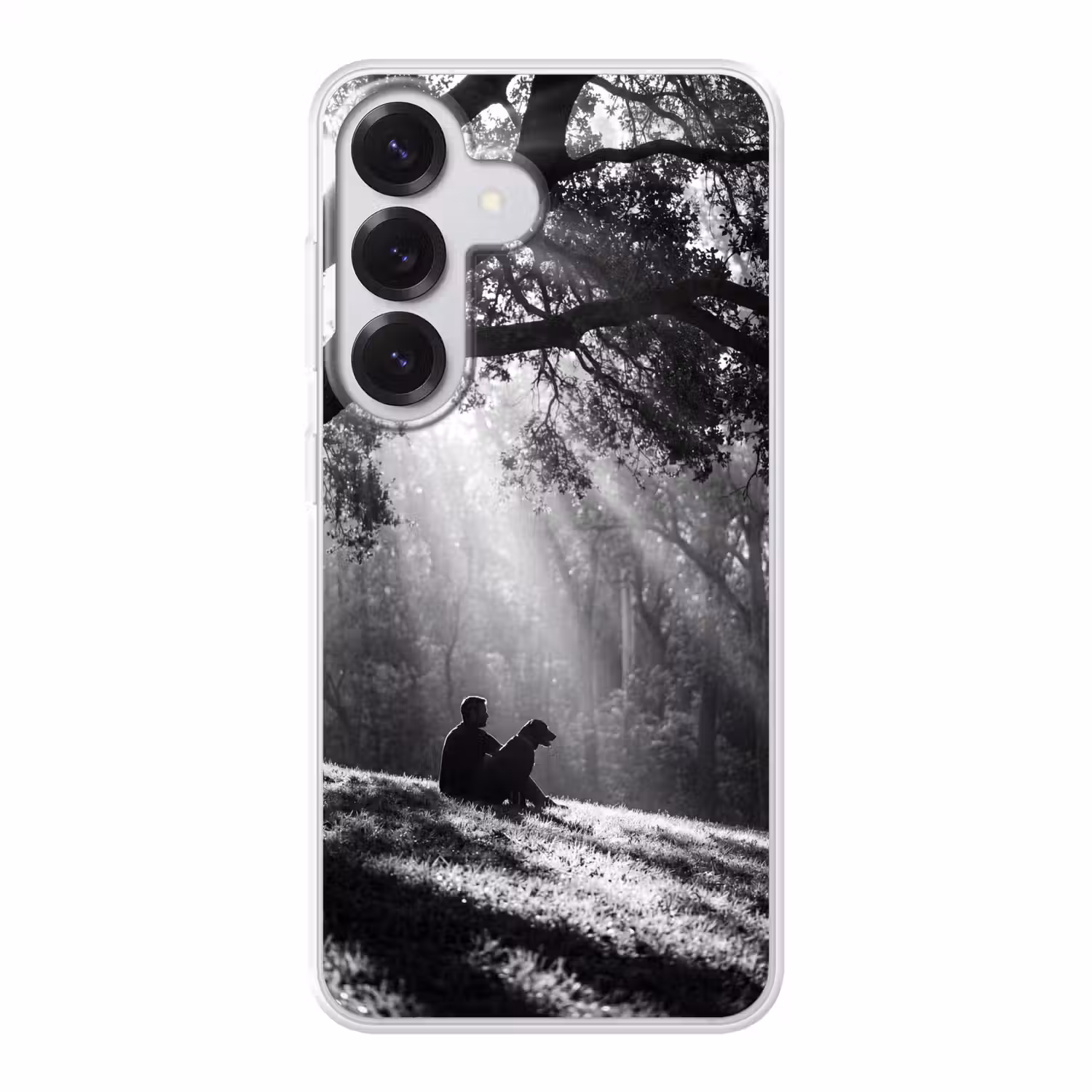 Mens - Hond - Natuur - Zwart-wit - Silhouet Telefoonhoesje Samsung Galaxy S26 klein -3d