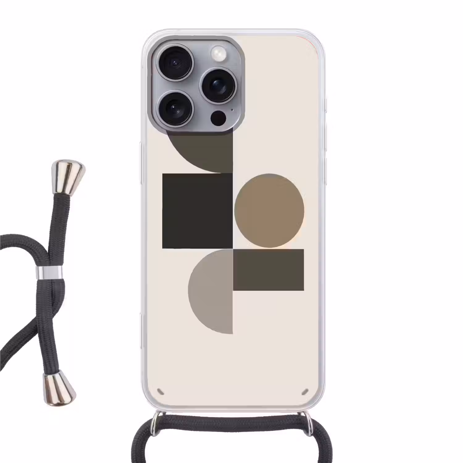 Aardetinten - Abstracte compositie - Eenvoudige vormen Hoesje iPhone 16 Pro Max met koord klein -3d