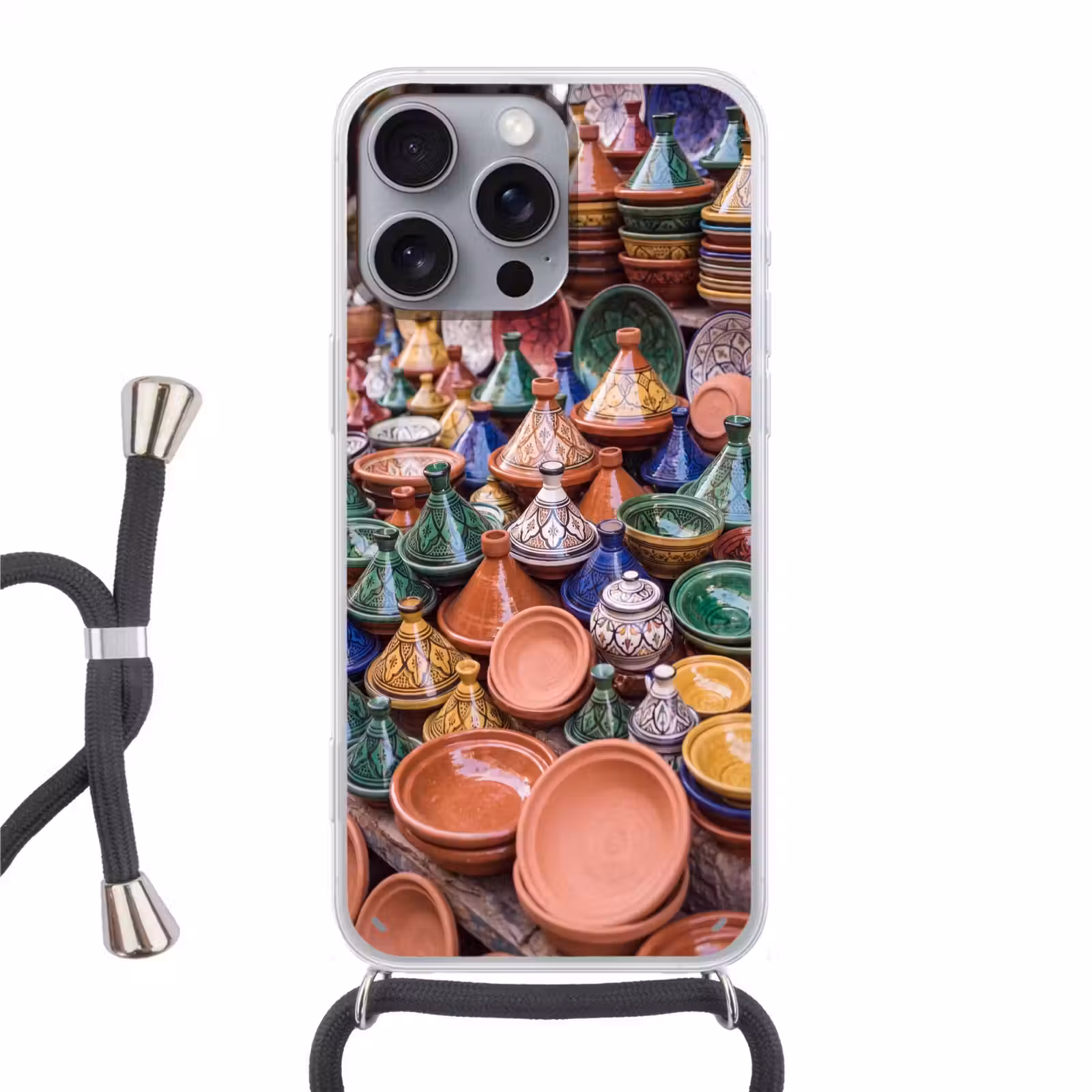 Telefoonhoesje met koord - Aardewerk - Kleurrijk - Patroon - Aardewerk - Kleurrijk - Patroon Hoesje iPhone 16 Pro Max met koord klein