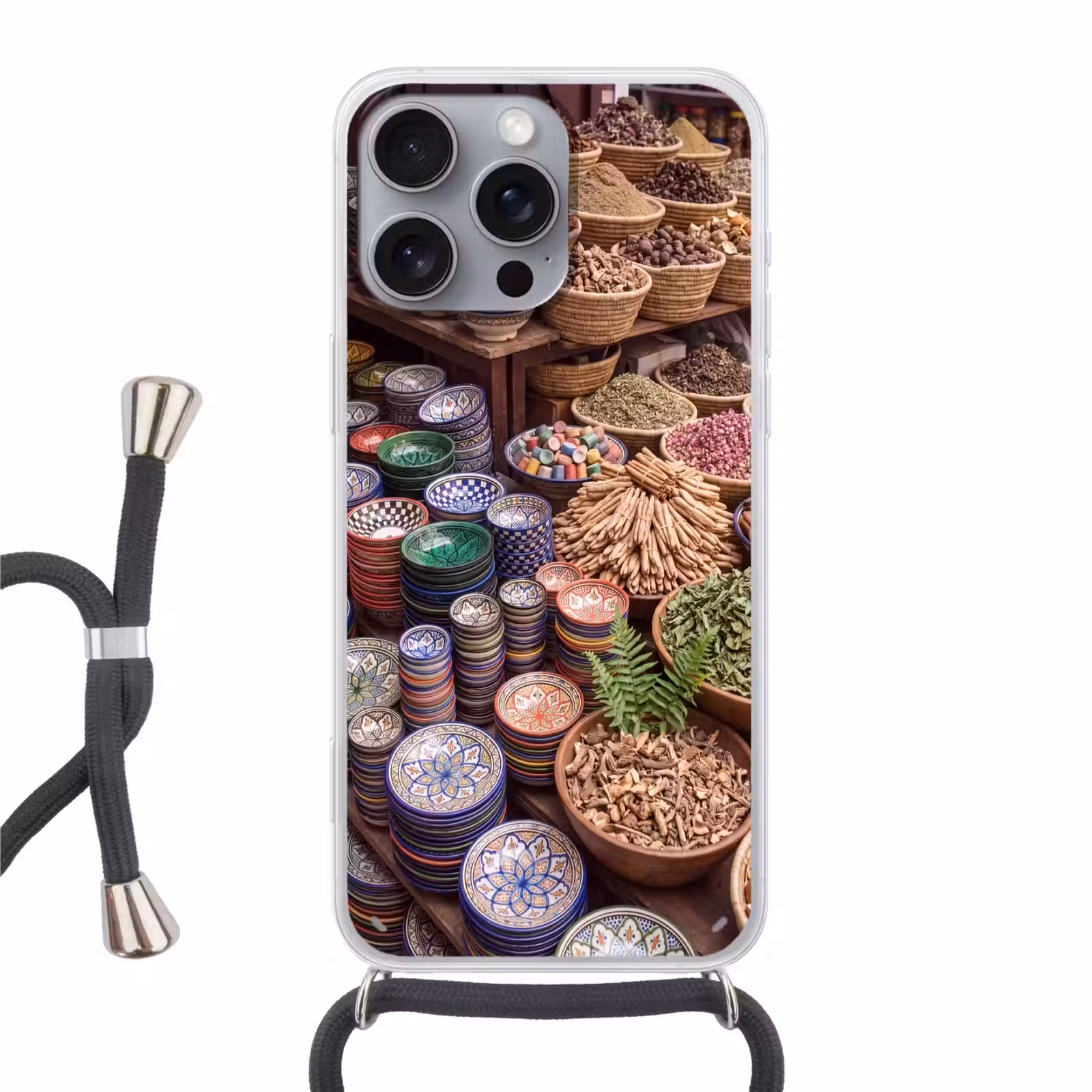 Telefoonhoesje met koord - Aardewerk - Oosters - Kleurrijk - Aardewerk - Oosters - Kleurrijk Hoesje iPhone 16 Pro Max met koord klein