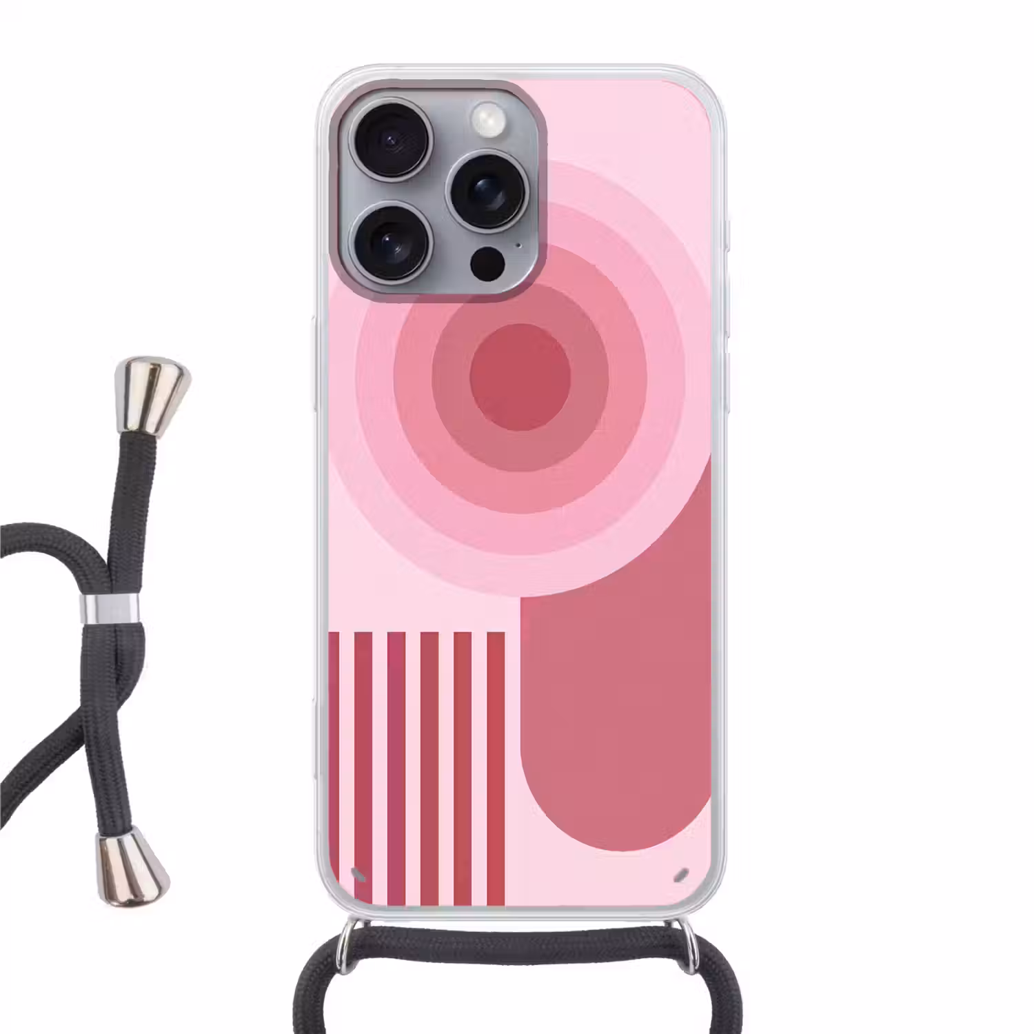 Abstract - Cirkels - Strepen - Modern - Roze Hoesje iPhone 16 Pro Max met koord klein -3d