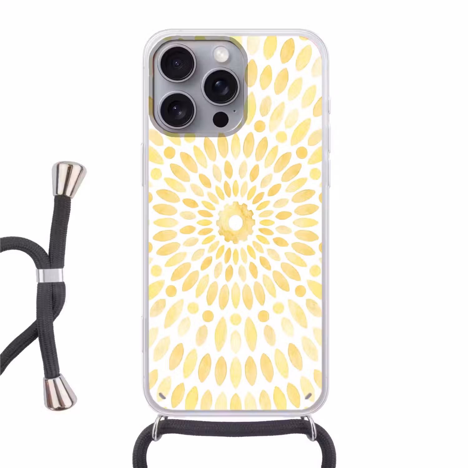 Abstract - Geometrisch - Stralend - Geel Hoesje iPhone 16 Pro Max met koord klein -3d