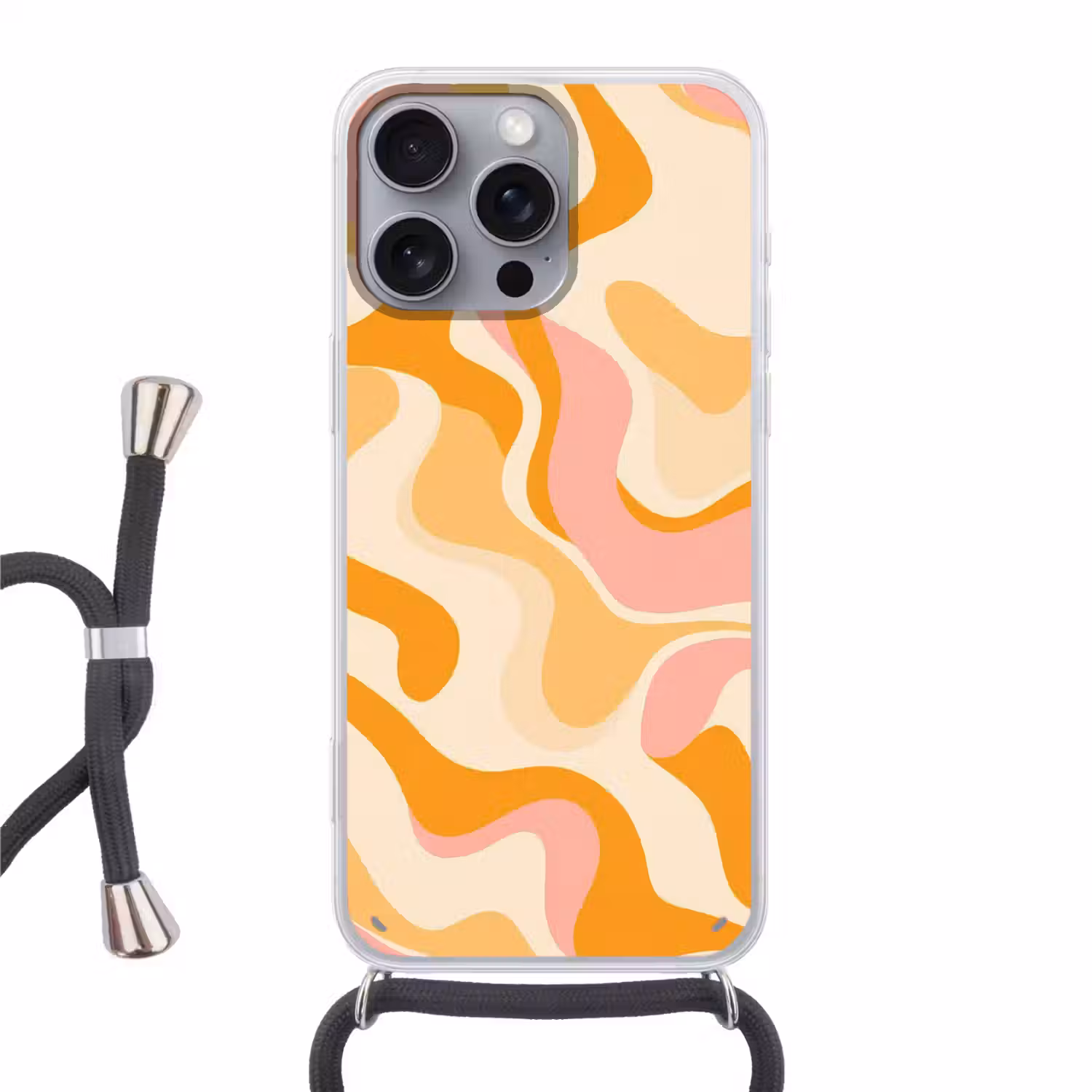 Abstract - Golvend - Oranje Hoesje iPhone 16 Pro Max met koord klein -3d