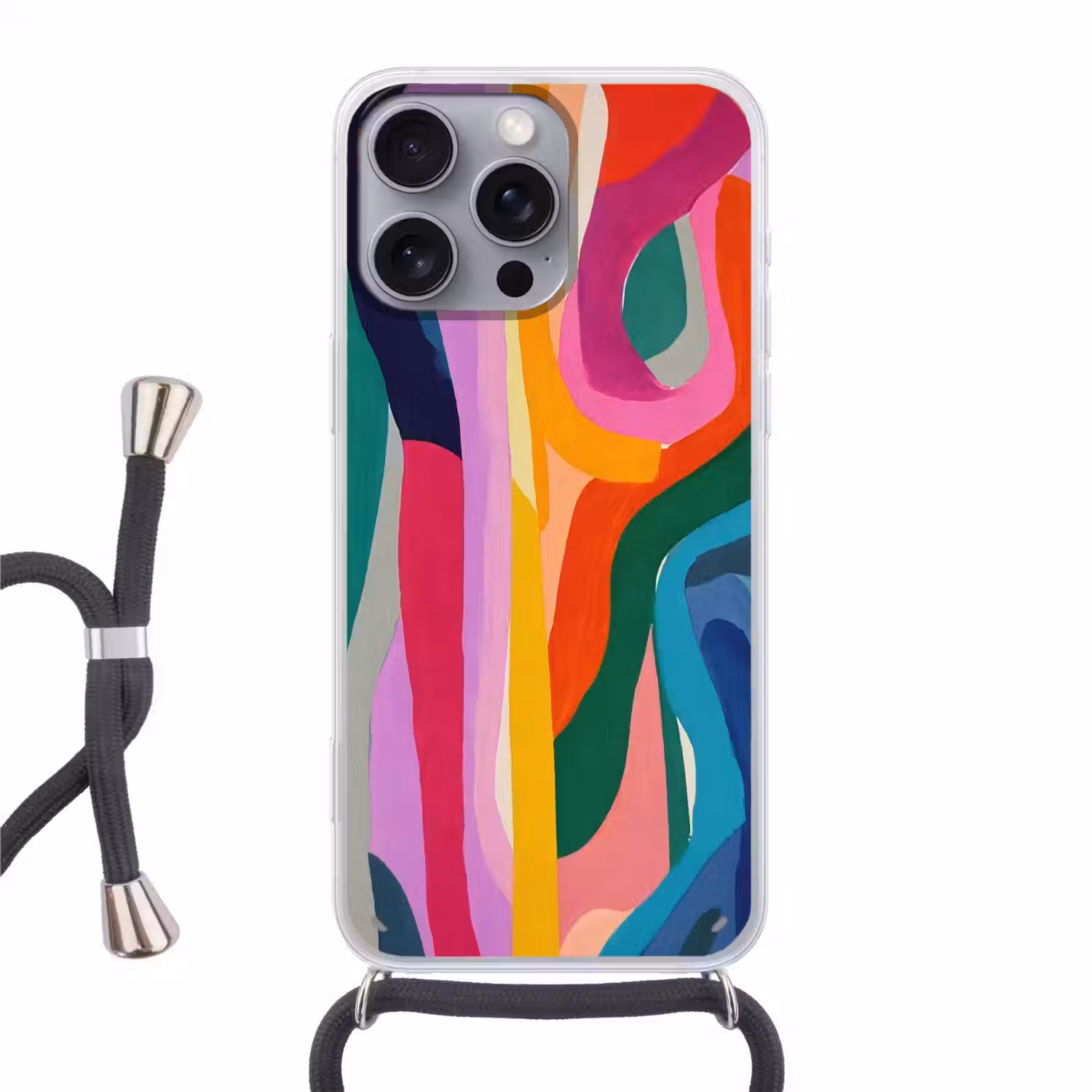 Abstract - Kleurrijk - Golven - Lijnen Hoesje iPhone 16 Pro Max met koord klein -3d