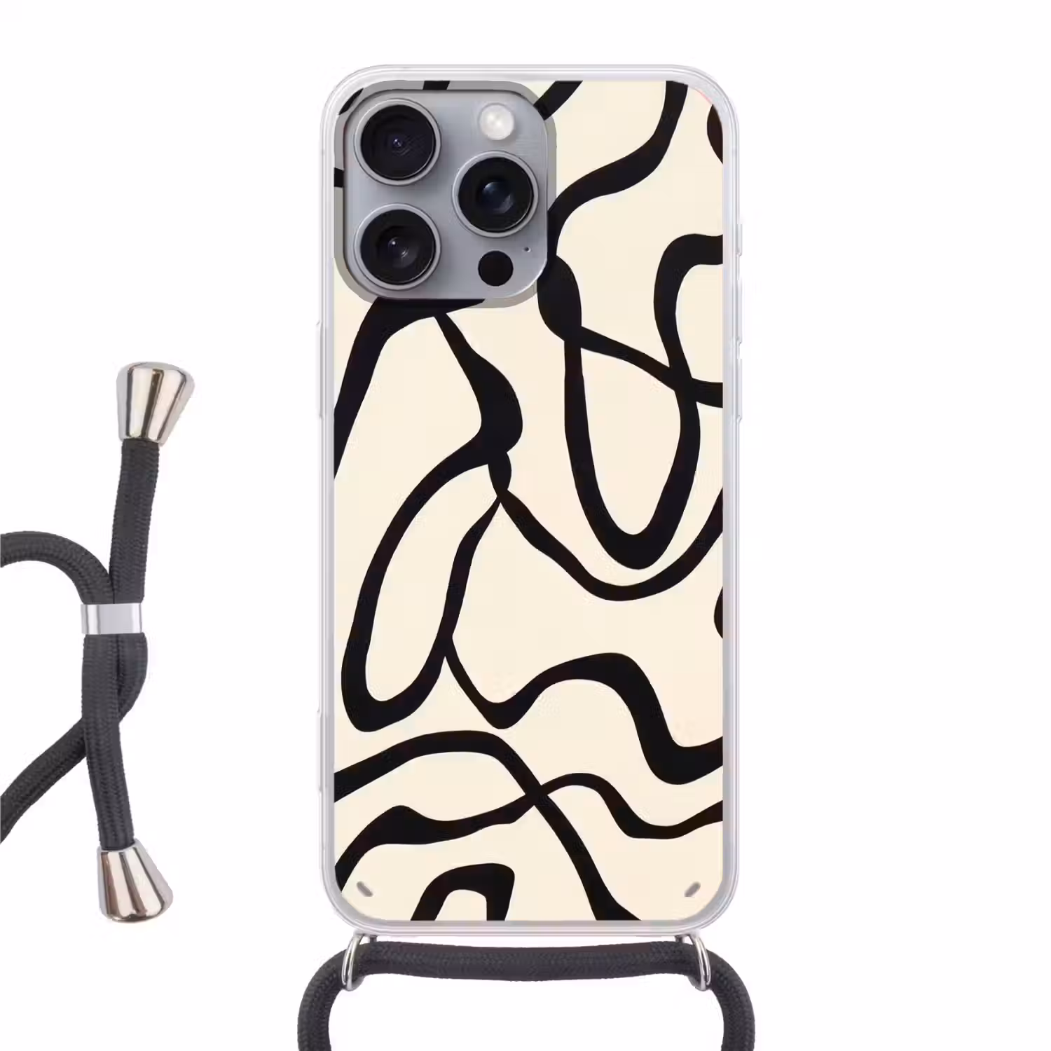Abstract - Lijnen - Modern - Beige Hoesje iPhone 16 Pro Max met koord klein -3d
