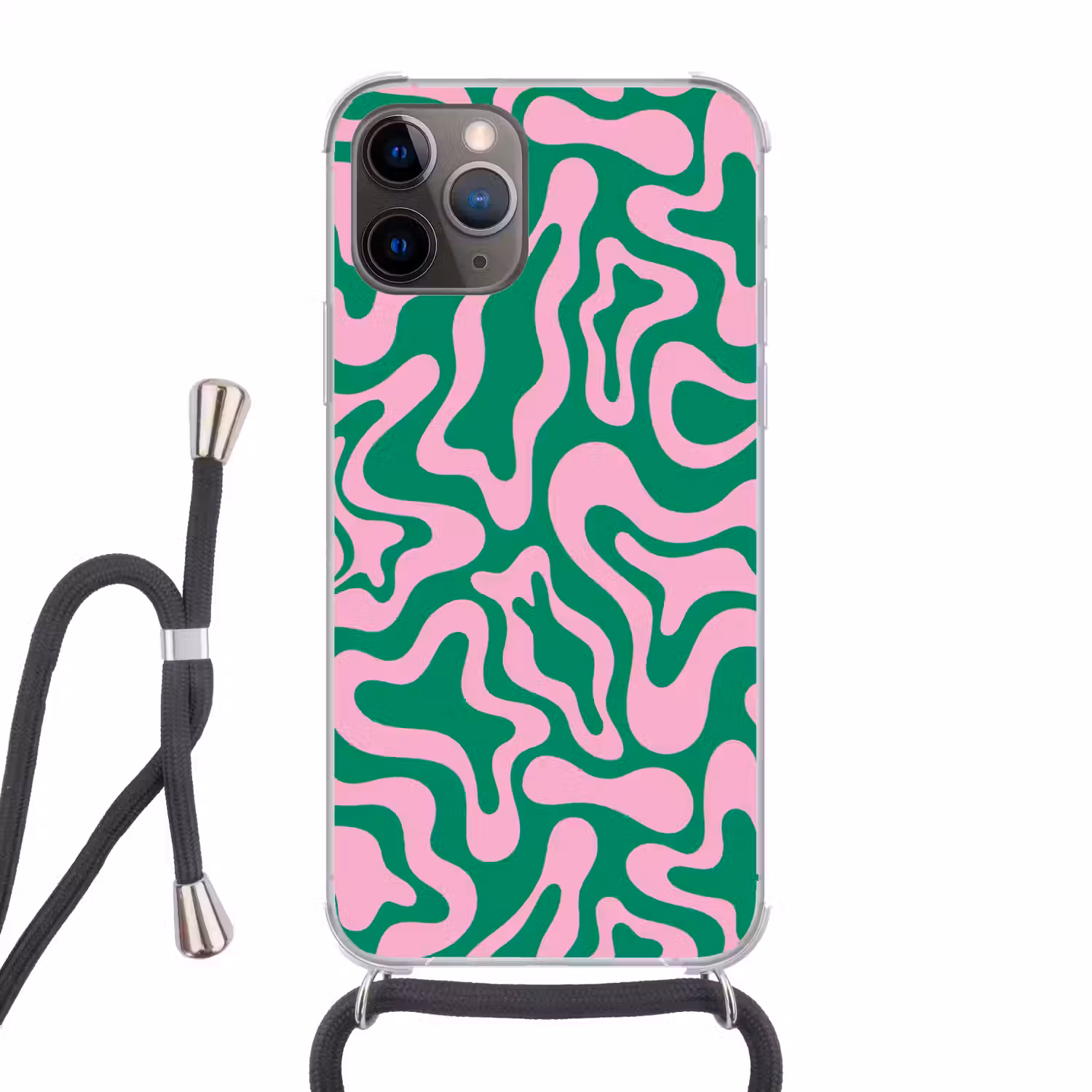 Abstract - Patroon - Groen - Roze - Kleurrijk Hoesje iPhone 12 Pro met koord klein -3d