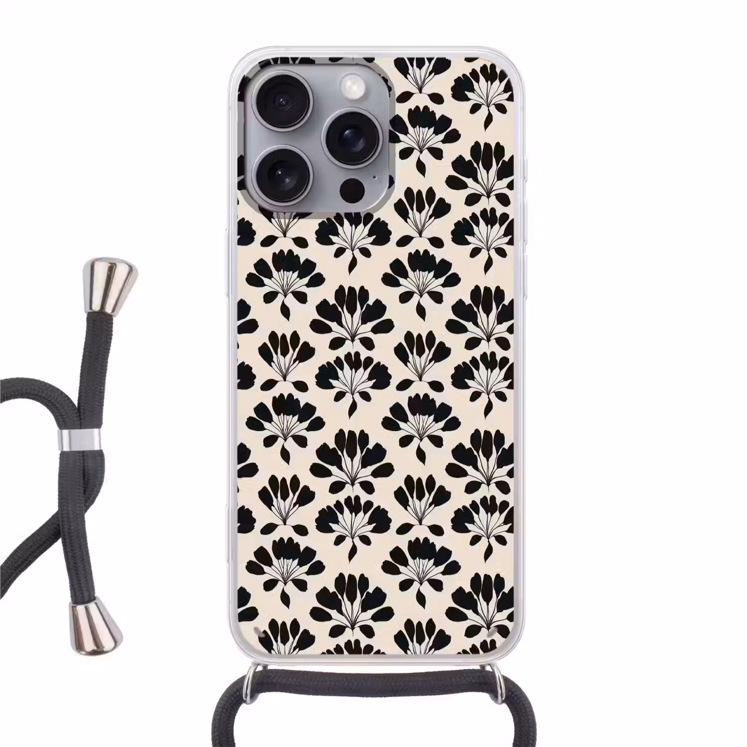 Abstract - Patroon - Zwart Hoesje iPhone 16 Pro Max met koord klein 804 -3d