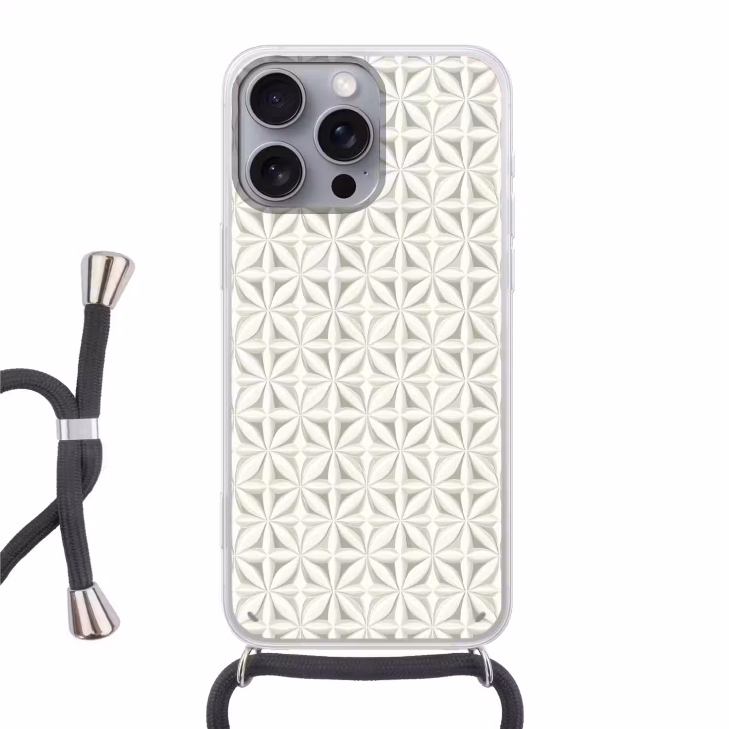 Abstract - Structuur - Grijs - Wit Hoesje iPhone 16 Pro Max met koord klein 804 -3d