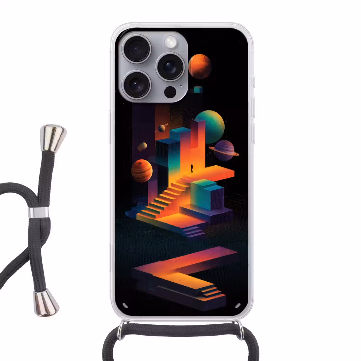 Abstract - Trappen - Mens - Planeten Hoesje iPhone 16 Pro Max met koord klein -3d
