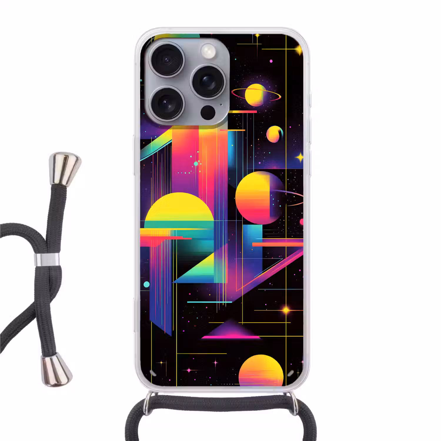 Abstract - Vormen - Kleurrijk - Lijnen Hoesje iPhone 16 Pro Max met koord klein -3d
